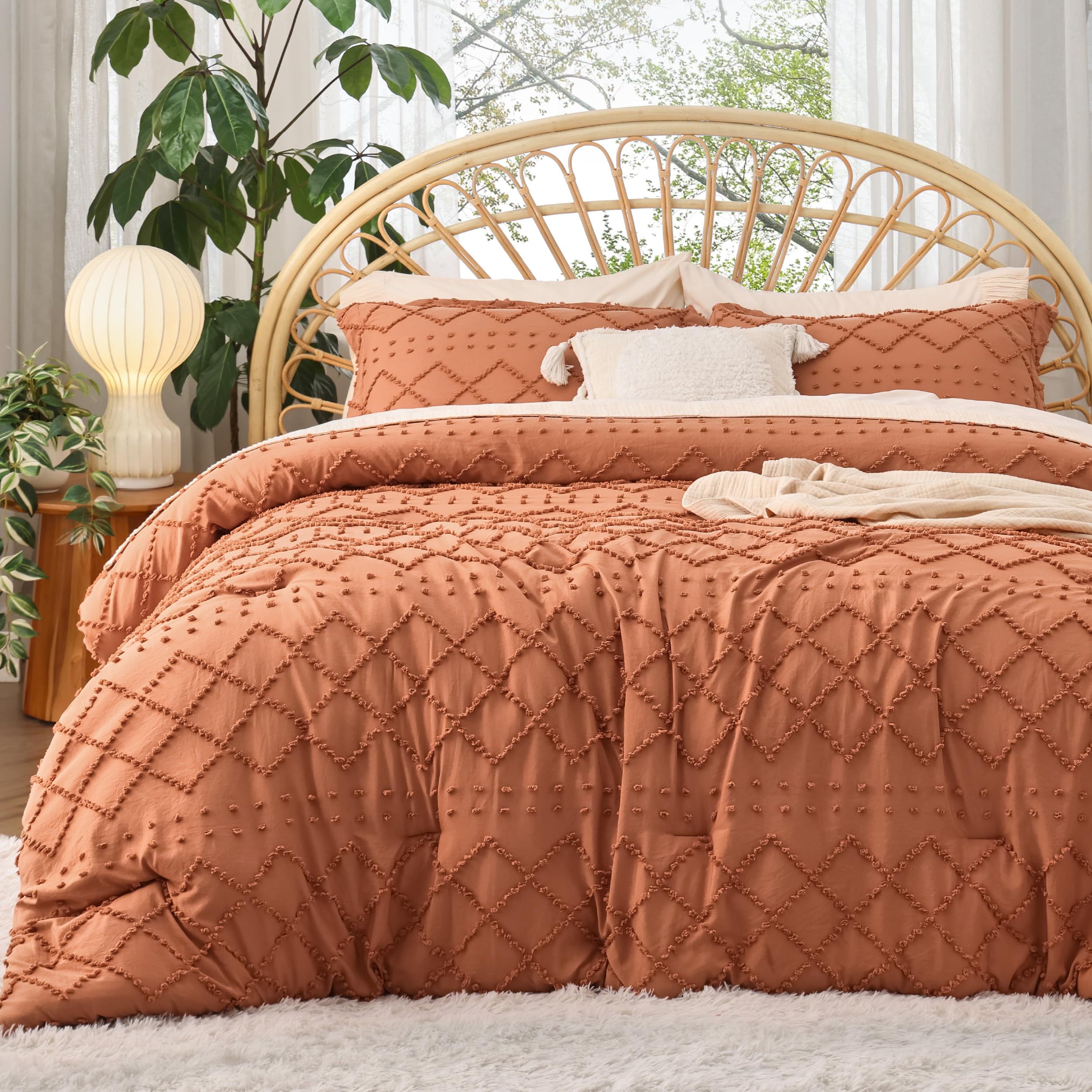 Bedsure Twin Comforter Set - White Boho Twin Comforter, Distressed Vintage Dorm Bedding Set for Kids, 2 Pieces Modern Farmhouse-Style Bed Set, Includes 1 Pillow Sham