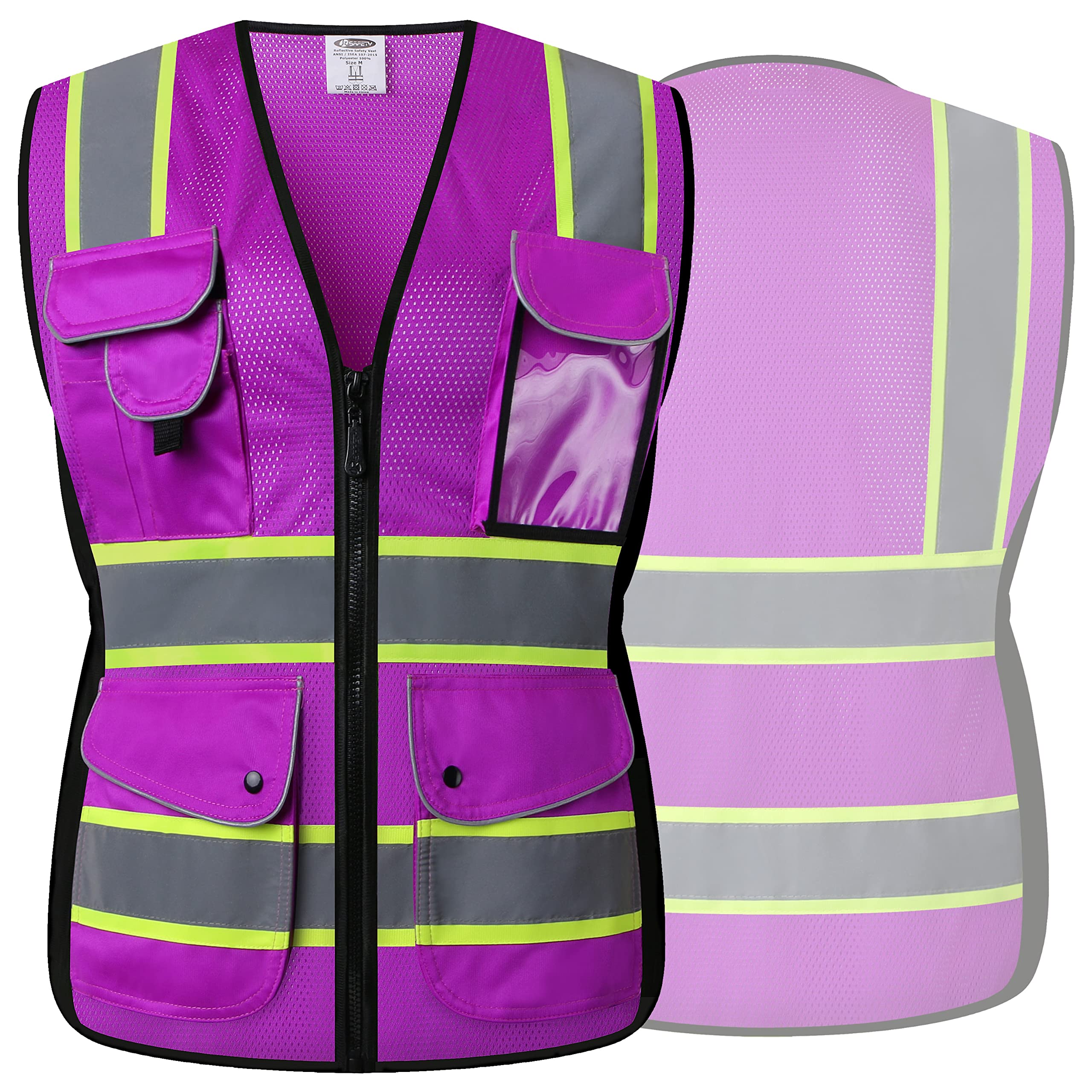 JKSafety Women Hi-Vis Reflective Safety Vest | Neon Color body Sewed Reflective Strips Breathable Lightweight ANSI Compliant