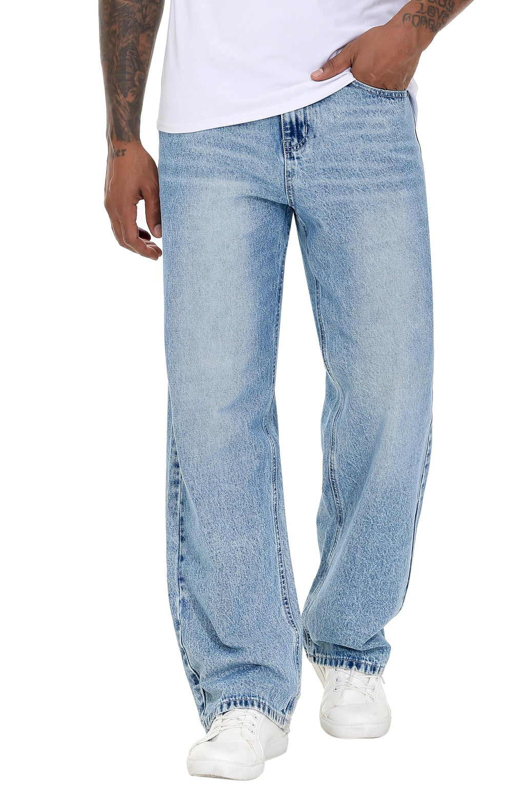 MZNBURAM Men's Non-Stretch Loose Fit Wide-Leg Baggy Jeans Pants
