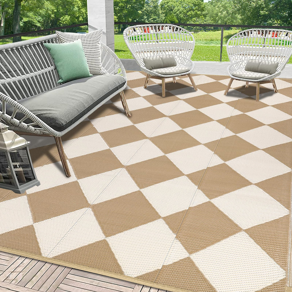 HEBE Checkered Outdoor Rug Waterproof 5x8, Reversible Plastic Straw Rug RV Camping Rug, Indoor Outdoor Patio Mat Clearance, Outside Carpet for Porch,Deck,Camper,Balcony,Backyard,Picnic