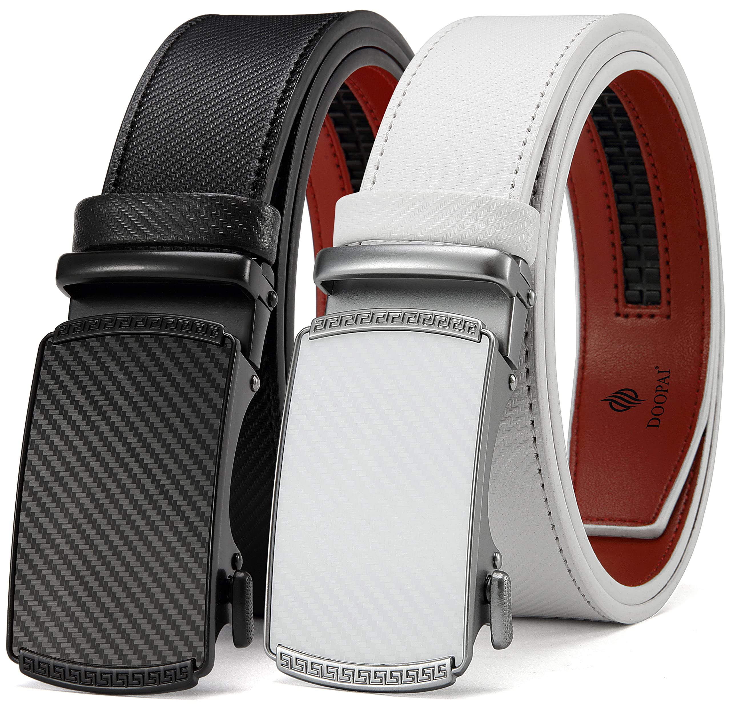 DOOPAI Men's 2 Pack Ratchet Dress Belt - Adjustable 1 3/8" Genuine Leather, Size Length Can Be Cut, With Gift Box
