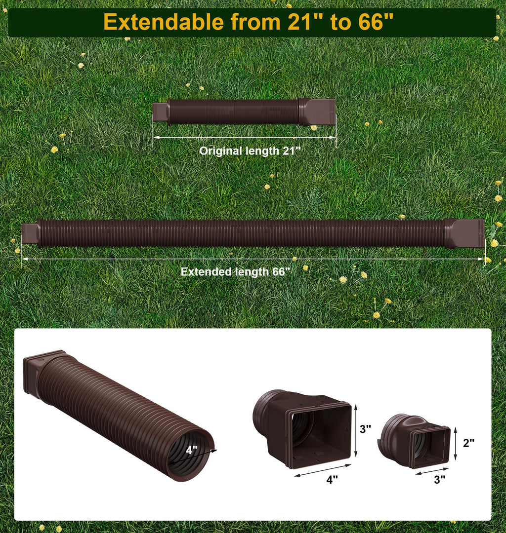 Ogutter Rain Gutter Downspout Extensions, Downspout Extender for Rainwater Drainage Flexible, Down Spout Drain Extension Pipe and Extendable from 21 to 66 Inches (Black)