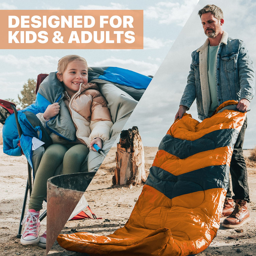 MalloMe Sleeping Bags for Adults Cold Weather & Warm - Backpacking Camping Sleeping Bag for Kids, Girls, Boys - Lightweight Camping Essentials Gear Accessories Hiking Sleep Must Haves Single & Double