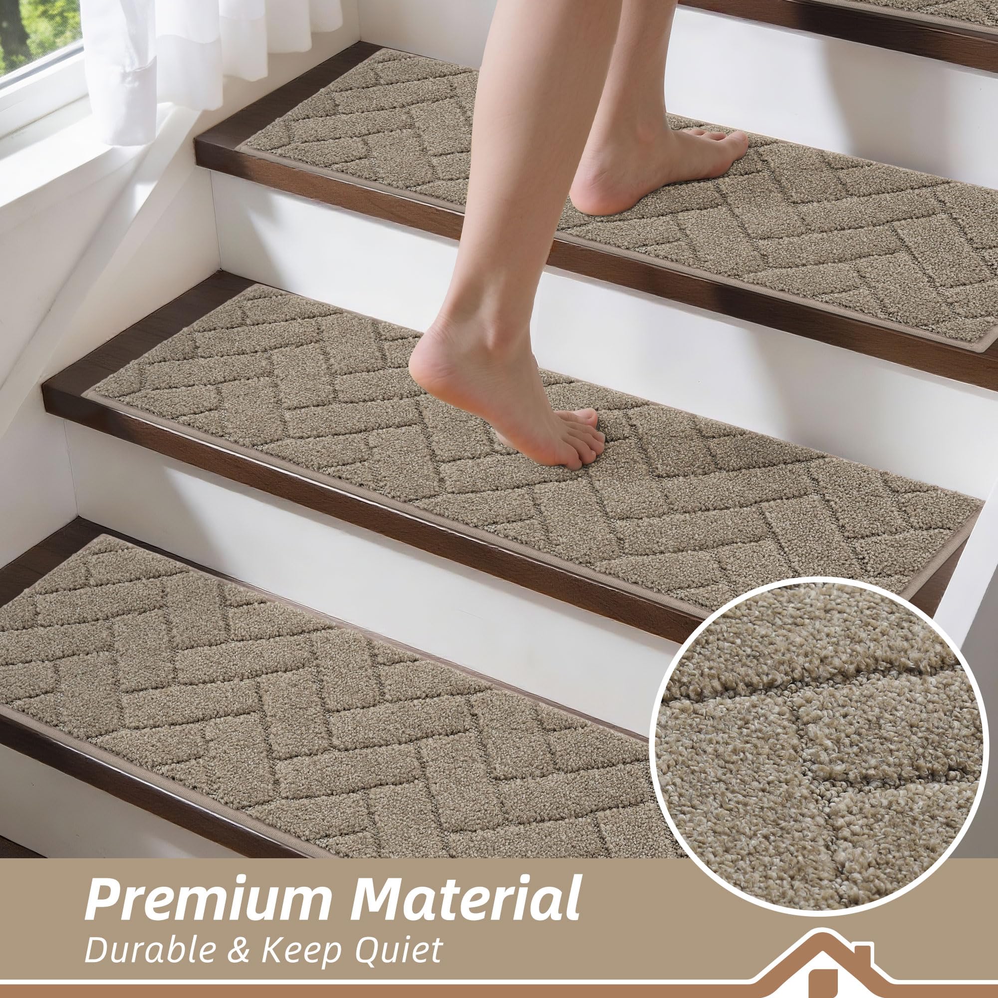 BEQHAUSE Stair Treads for Wooden Steps 28inX9in, Non Slip Carpet Stair Treads Indoor Stair Runners Machine Washable, Soft Stair Rugs Mat Surface Polyester TPE Backing, 4pcs, Beige