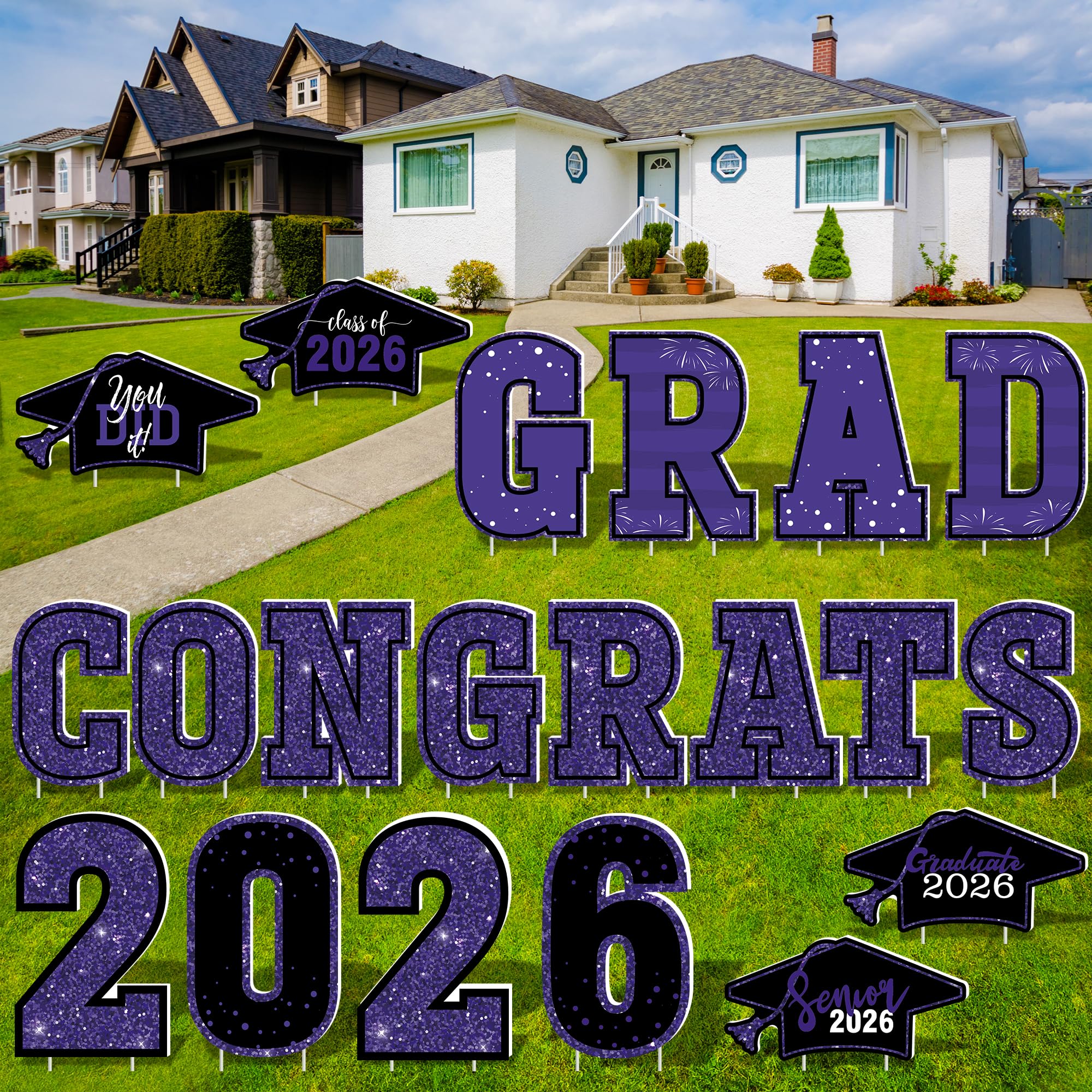 HOVACY 20 PCS Black Gold Graduation Yard Signs Class of 2026 | Black Gold 20 PCS, 40 Stakes, 11.57 x 16.14 in, Corrugated Plastic, Waterproof, Congrats Grad Sign, Graduation Sign