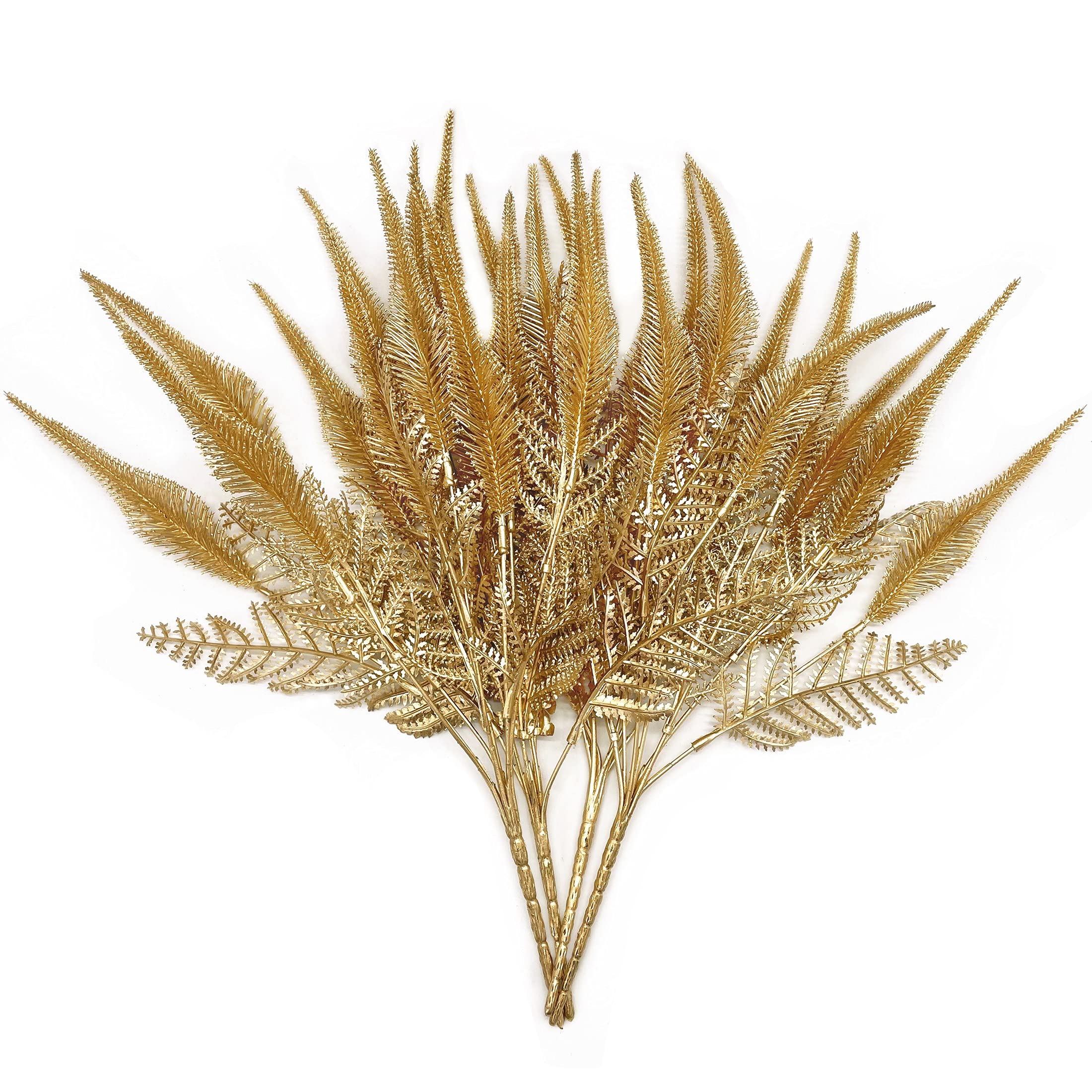 Christmas Decor Artificial Plants, PASYOU Gold Fake Antlers Plastic Grass Shrubs Leaves Indoor Outdoor Home Garden Party Hotel Verandah Wedding Event Faux DIY Decoration - 30 Inch Golden 2 Bunches