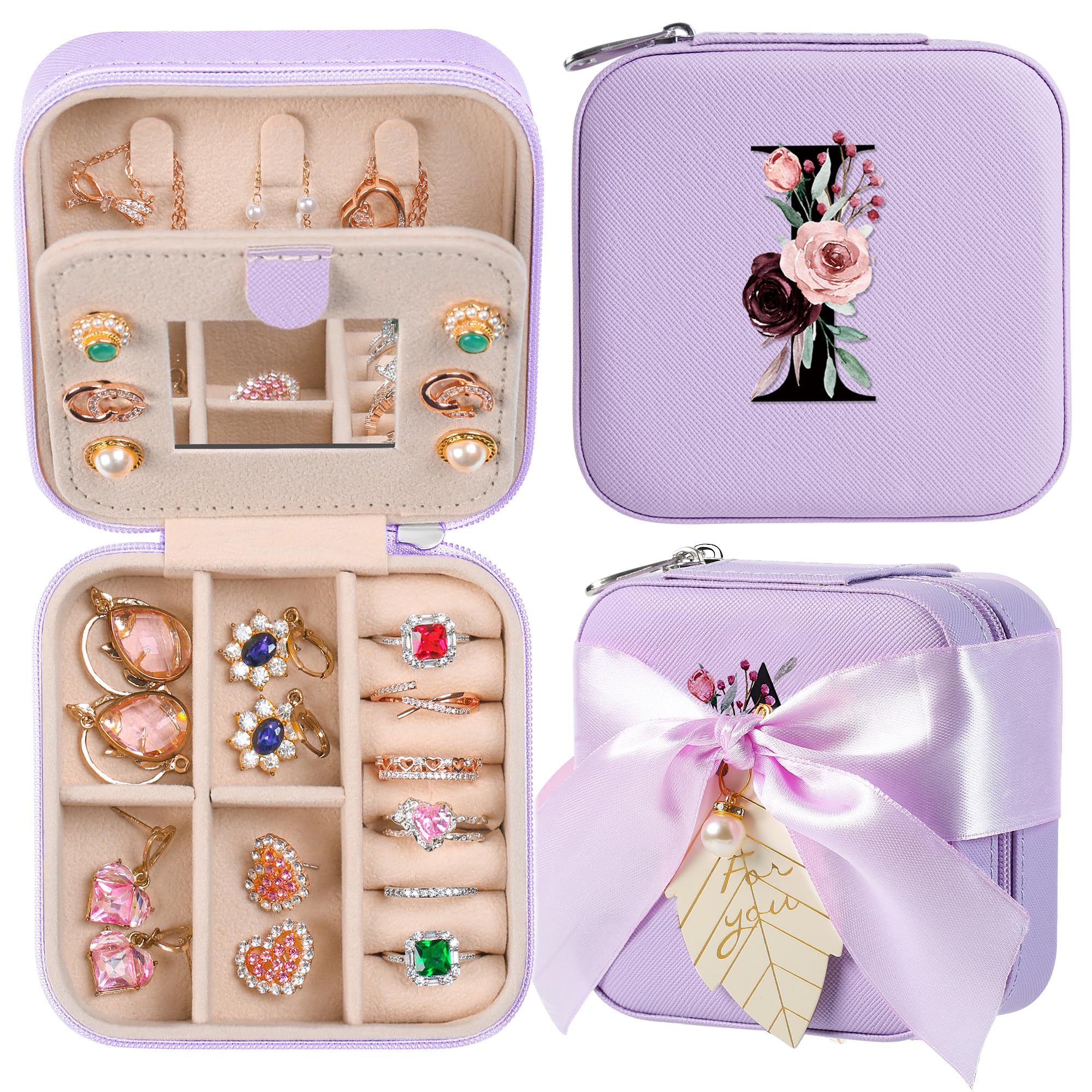 AYGXU Travel Jewelry Box for Women and Girls - Small Case With Initial A-Z - Teacher Gifts