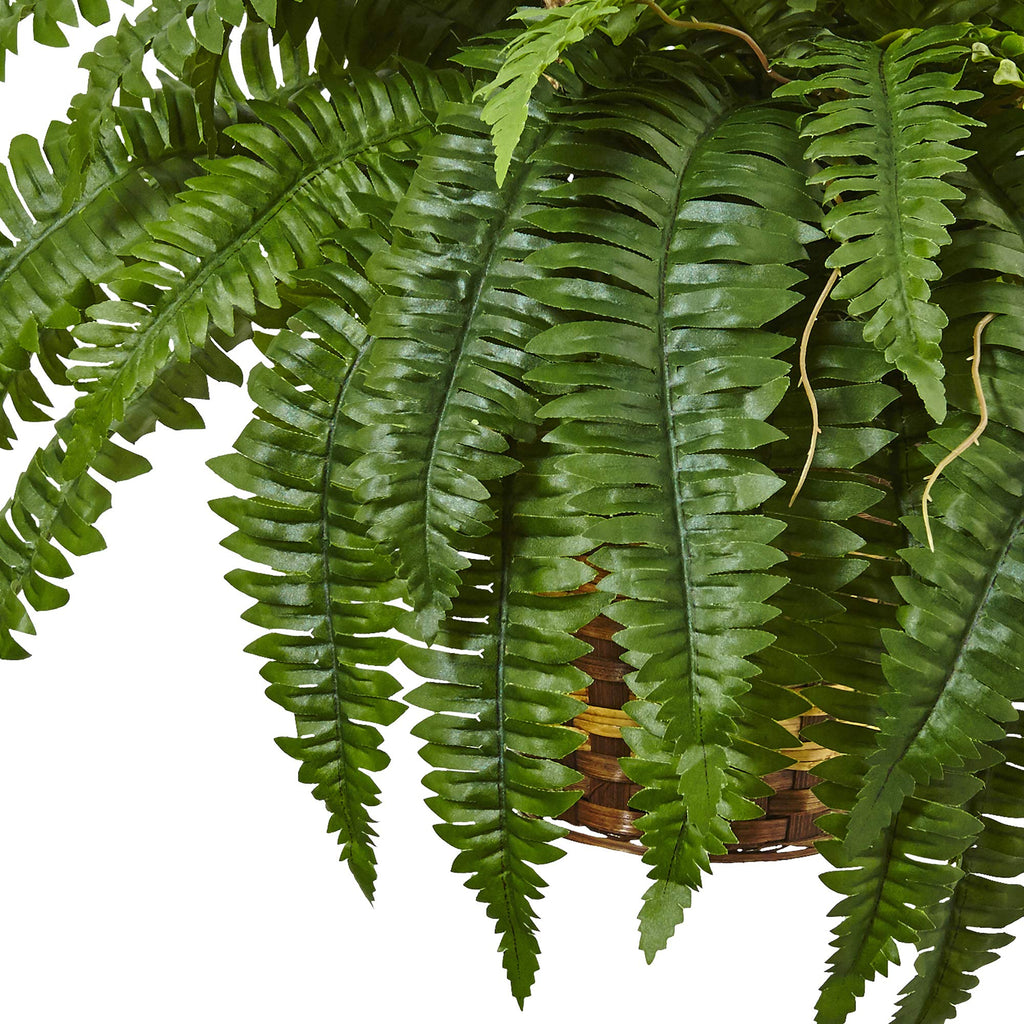 Nearly Natural 6599 18in. Boston Fern Artificial Plant in Hanging Basket, Green,29" x 29" x 18"