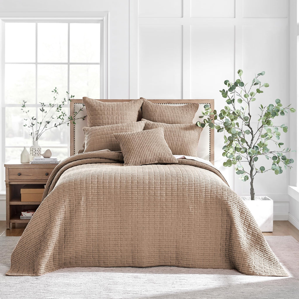 Levtex Home Mills Waffle Twin Bedspread Set (84x104in) with 1 Pillow Sham (26x20in) - Adobe - 100% Cotton Twin Size Bedspread Set - Lightweight, Soft, Pre-Washed