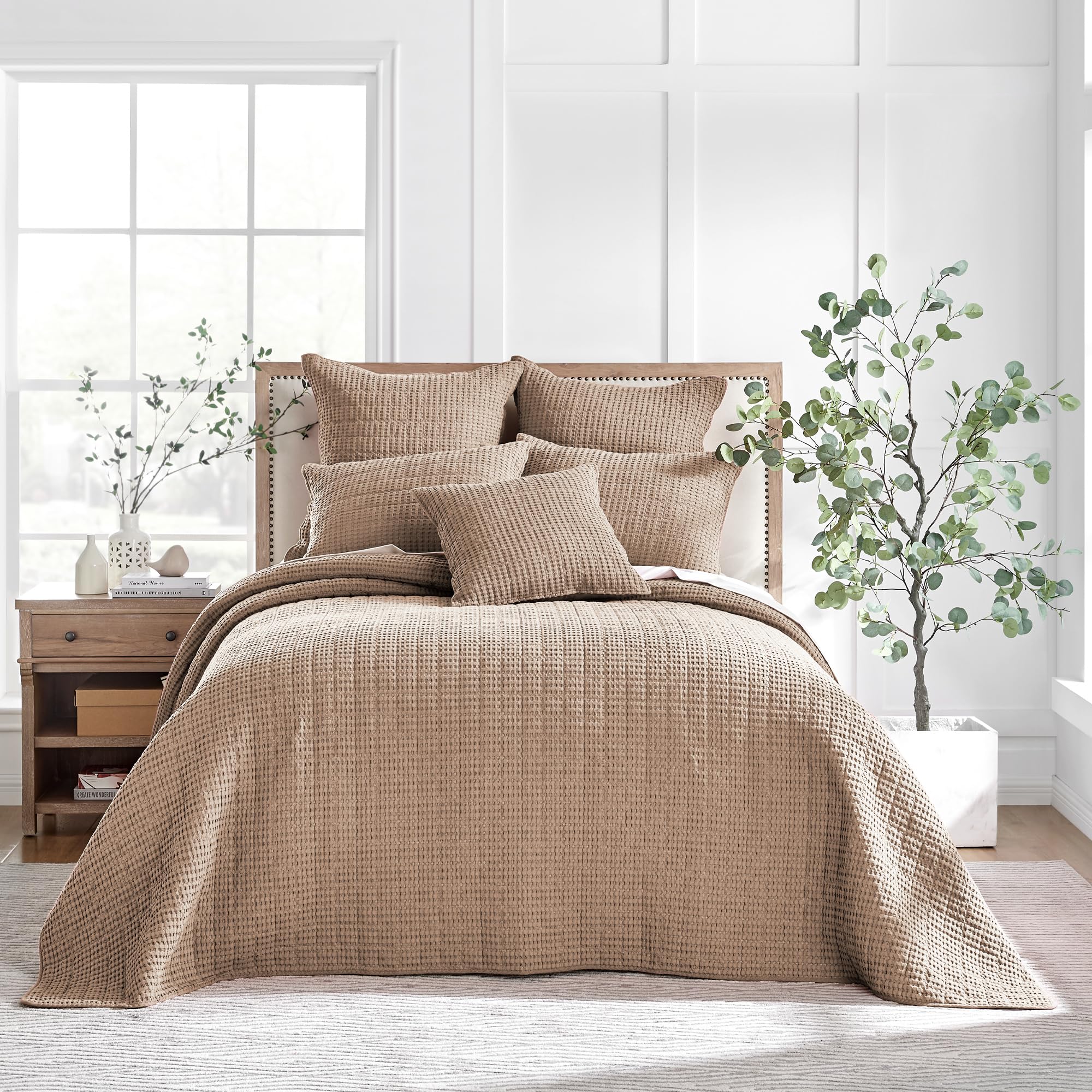 Levtex Home Mills Waffle Twin Bedspread Set (84x104in) with 1 Pillow Sham (26x20in) - Adobe - 100% Cotton Twin Size Bedspread Set - Lightweight, Soft, Pre-Washed
