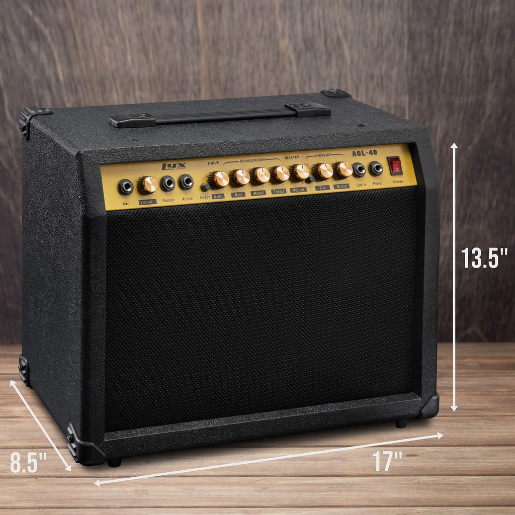 LyxPro Electric Guitar Amp 20 Watt Amplifier Built in Speaker Headphone Jack and Aux Input Includes Gain Bass Treble Volume and Grind - Black