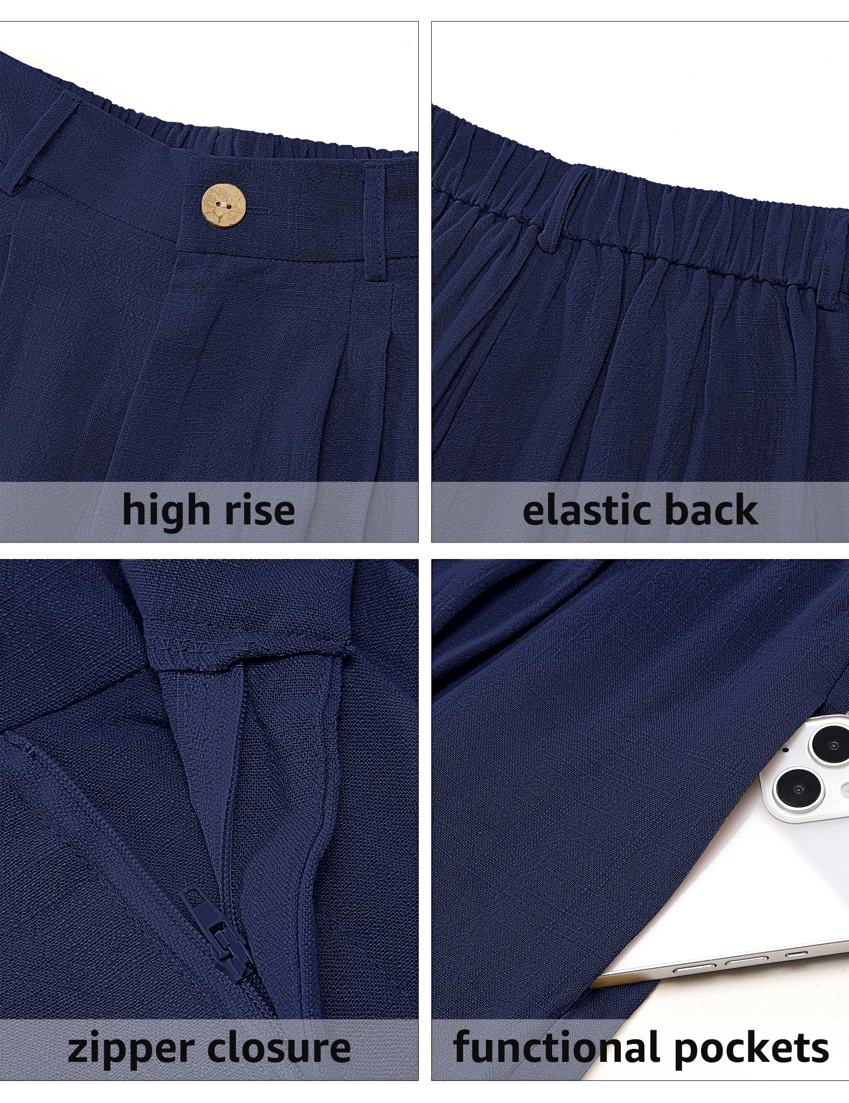 luvamia Bermuda Shorts for Women High Waisted Linen Dressy Casual Pleated Wide Leg Summer Shorts with Elastic Waist
