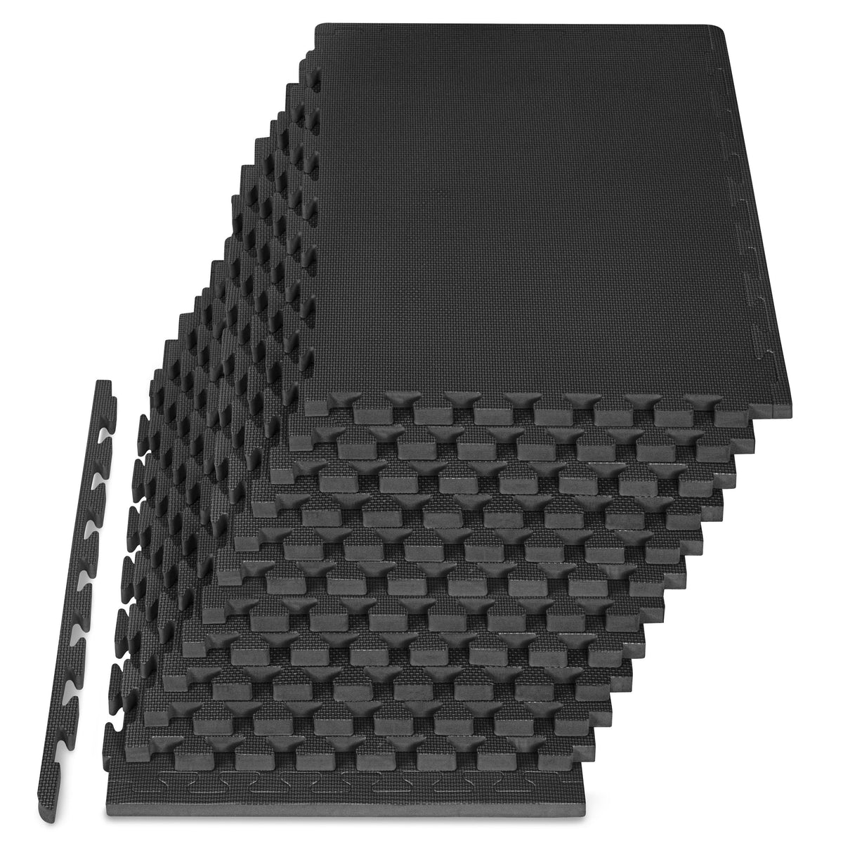 ProsourceFit Weaved Pattern Extra Thick Exercise Puzzle Mat 1-inch, EVA Foam Interlocking Tiles for Protective, Cushioned Flooring for Home and Gym Equipment; Black, 72 SQ FT, 18 Tiles