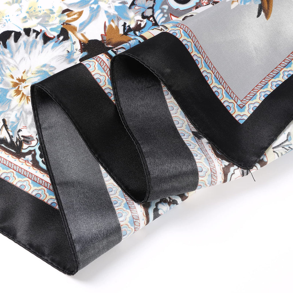 AWAYTR 35” Large Satin Square Head Scarf - 2Pcs Silk Like Floral Head Scarves Square Satin Hair Scarf Bandanas for Women