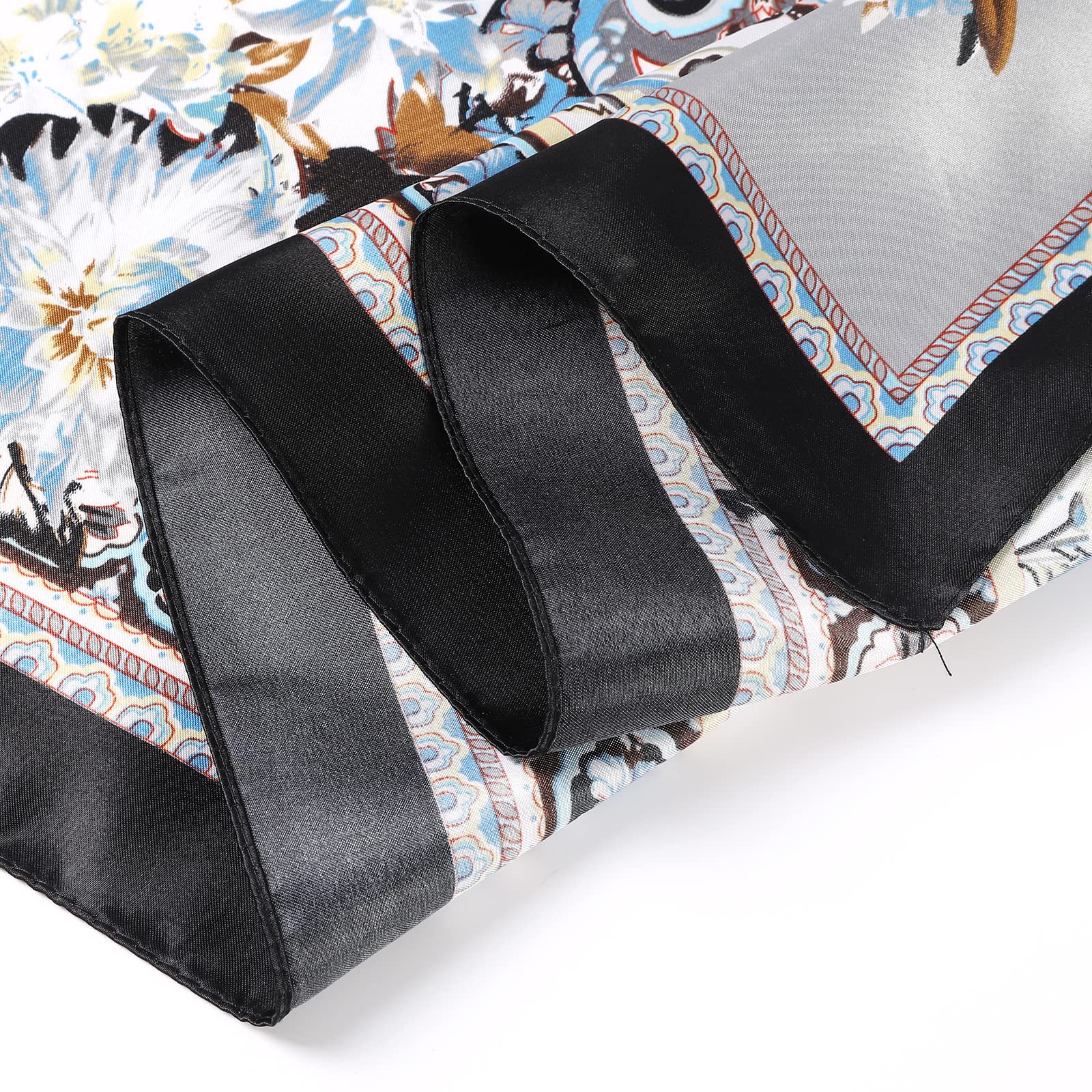AWAYTR 35” Large Satin Square Head Scarf - 2Pcs Silk Like Floral Head Scarves Square Satin Hair Scarf Bandanas for Women
