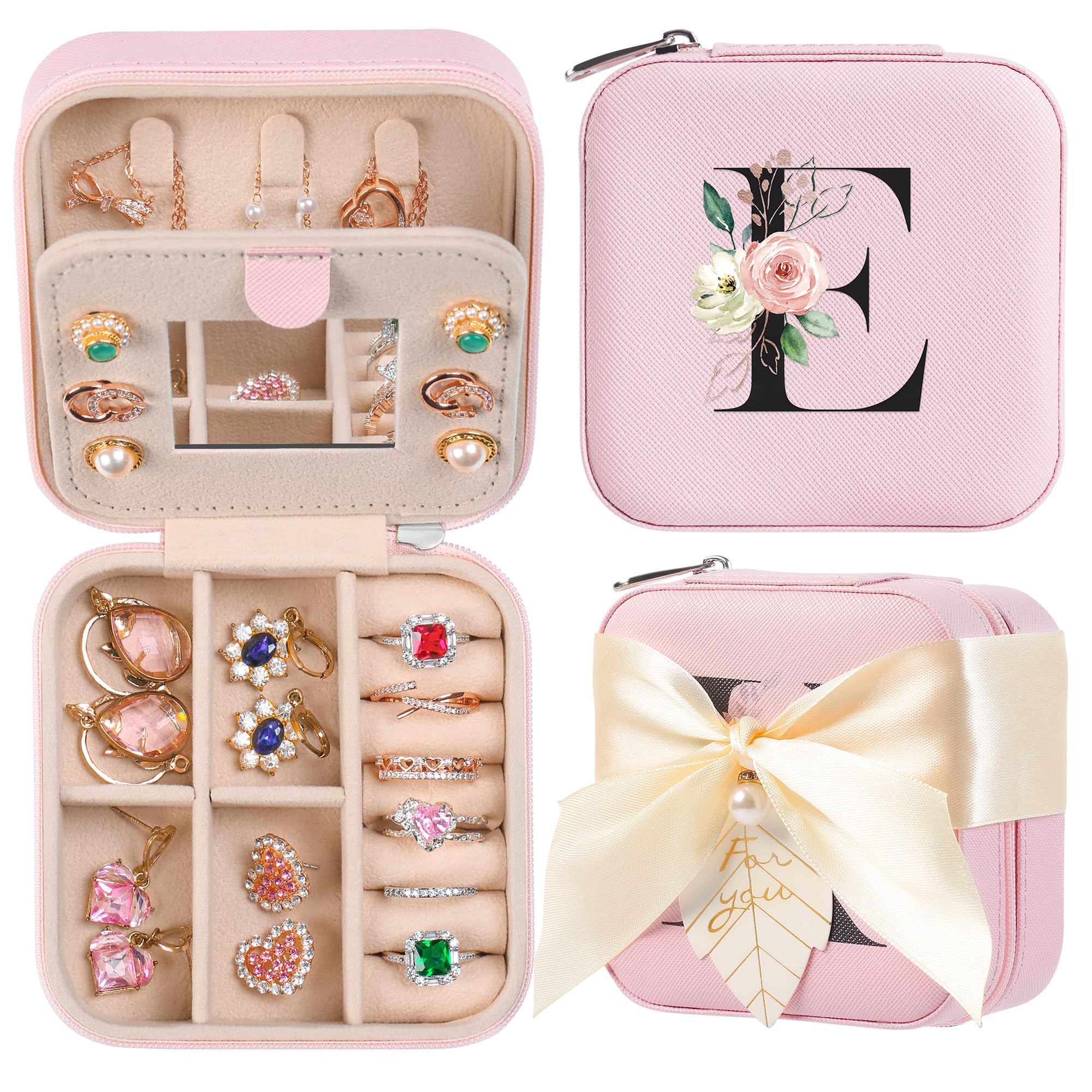 AYGXU Travel Jewelry Box for Women and Girls - Small Case With Initial A-Z - Teacher Gifts