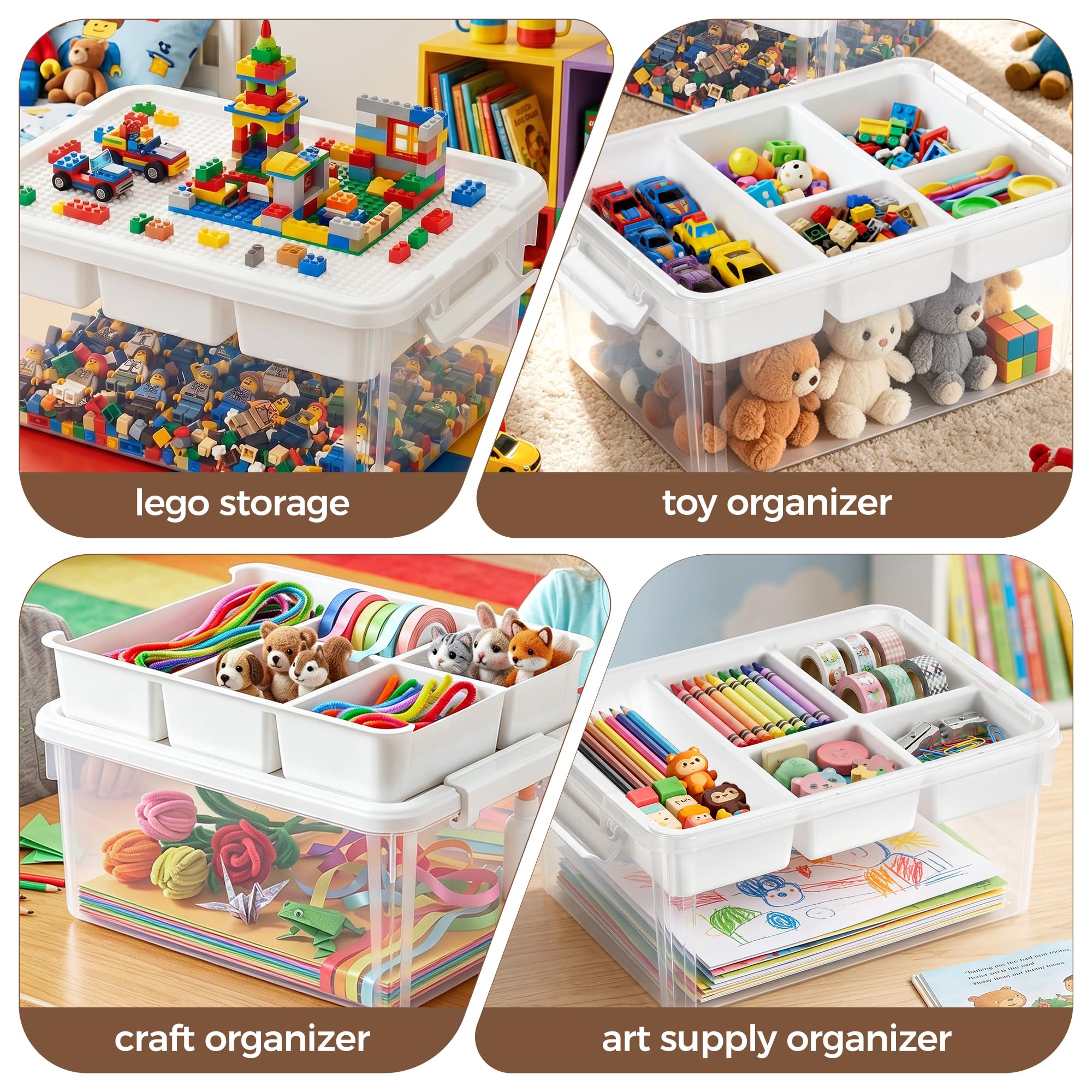 Citylife 17 QT Plastic Storage Box with Building Baseplate Lid and Removable Tray Craft Organizers and Storage Clear Storage Container for Organizing Bead, Tool, Sewing