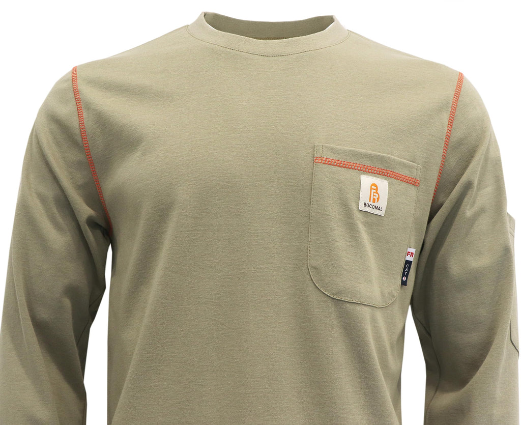 BOCOMAL FR Shirts for Men Lightweight Crew Long Sleeve Flame Resistant/Fire Retardant Shirt…