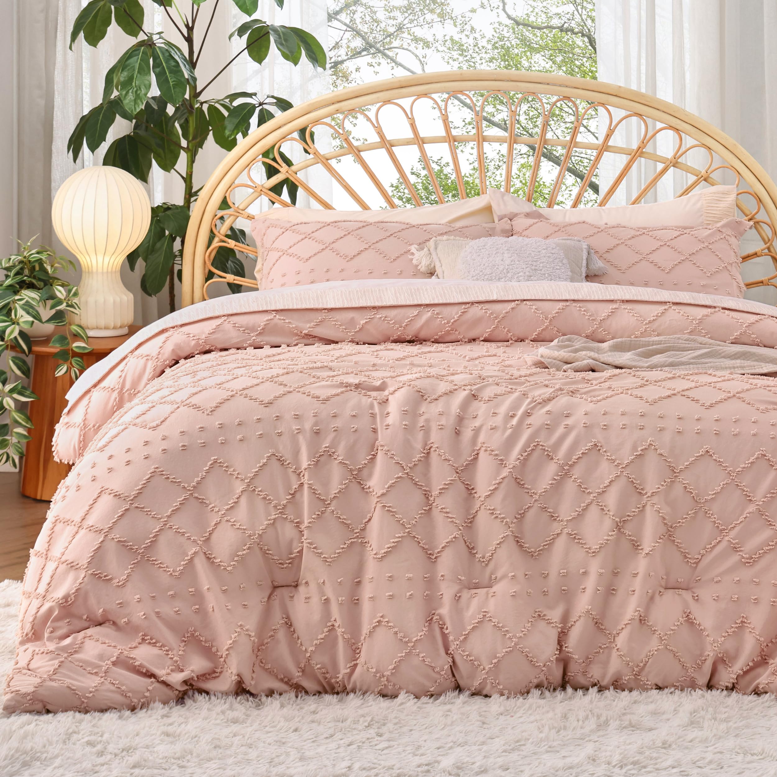 Bedsure Twin Comforter Set - White Boho Twin Comforter, Distressed Vintage Dorm Bedding Set for Kids, 2 Pieces Modern Farmhouse-Style Bed Set, Includes 1 Pillow Sham