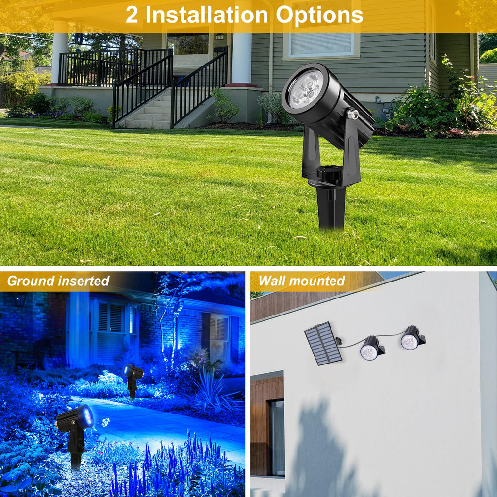 Solar Spot Lights Outdoor, Solar Landscape Spotlights IP65 Waterproof 9.8ft Cable,Auto On/Off Outdoor Wall Lights for Garden Yard Driveway Porch Walkway Pool (3000K Warm White)