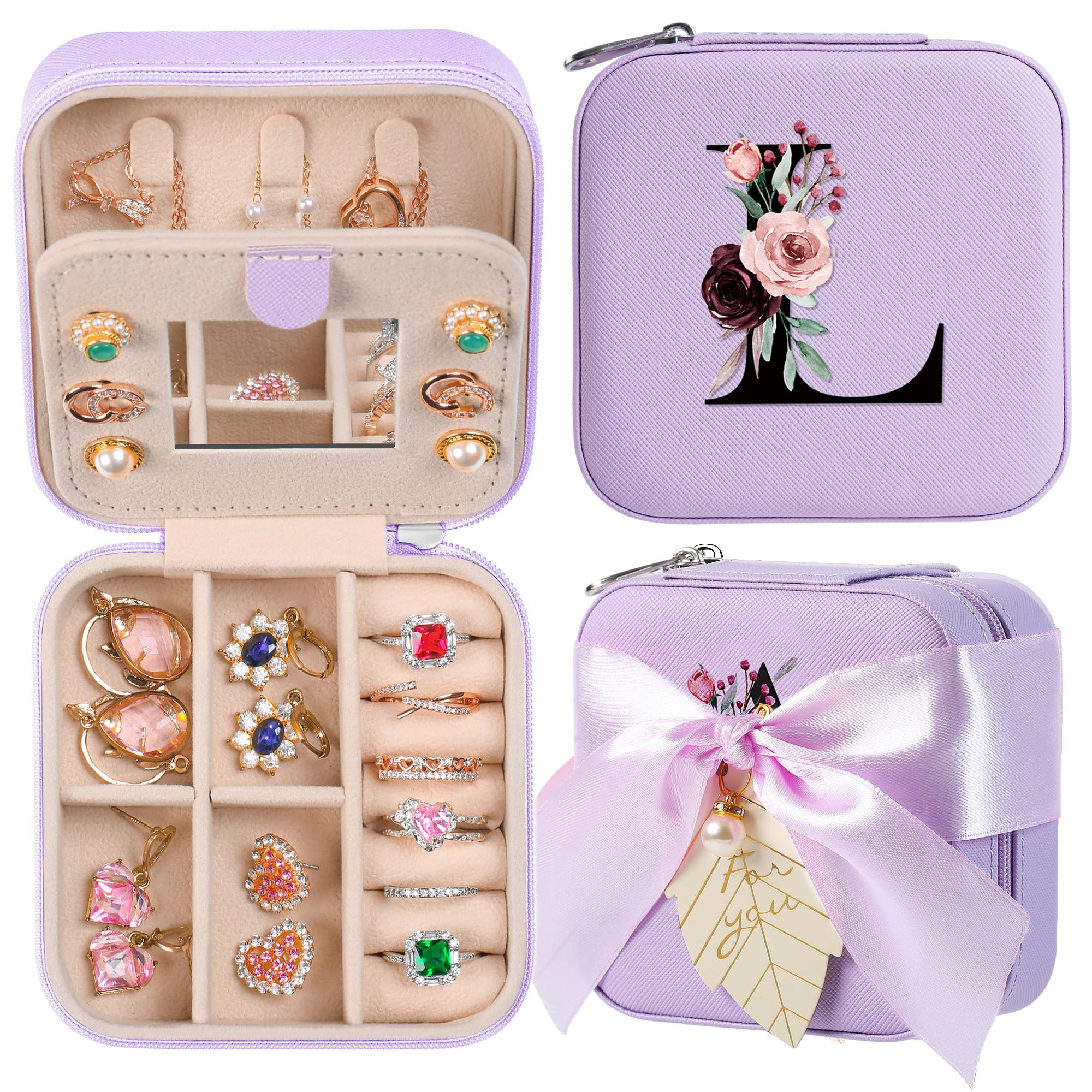 AYGXU Travel Jewelry Box for Women and Girls - Small Case With Initial A-Z - Teacher Gifts