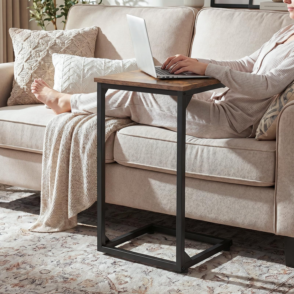 AMHANCIBLE C Shaped End Tables Set of 2, Couch Side Tables that Slide Under Sofa, Slim TV Trays for Living Room and Bedroom, Narrow Space Saving Laptop Workstation, Black, HET02BBK