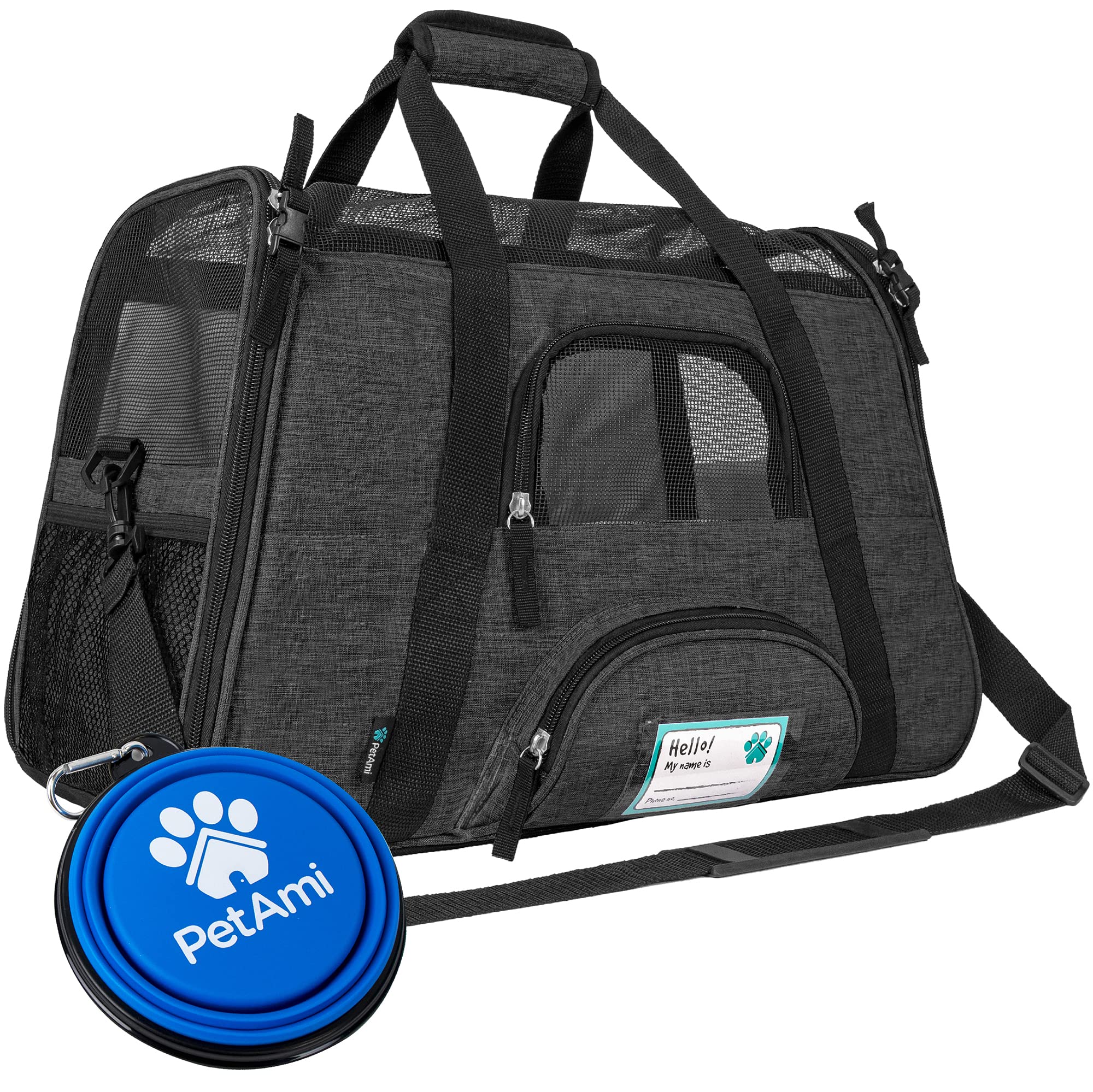 PetAmi Airline Approved Pet Carrier for Cats & Small Dogs, Soft Sided TSA Travel Carrier Bag with Sherpa Bed, Breathable Mesh Ventilation, Collapsible Bowl, Fits Under Seat, Up to 18 lbs, Small Black