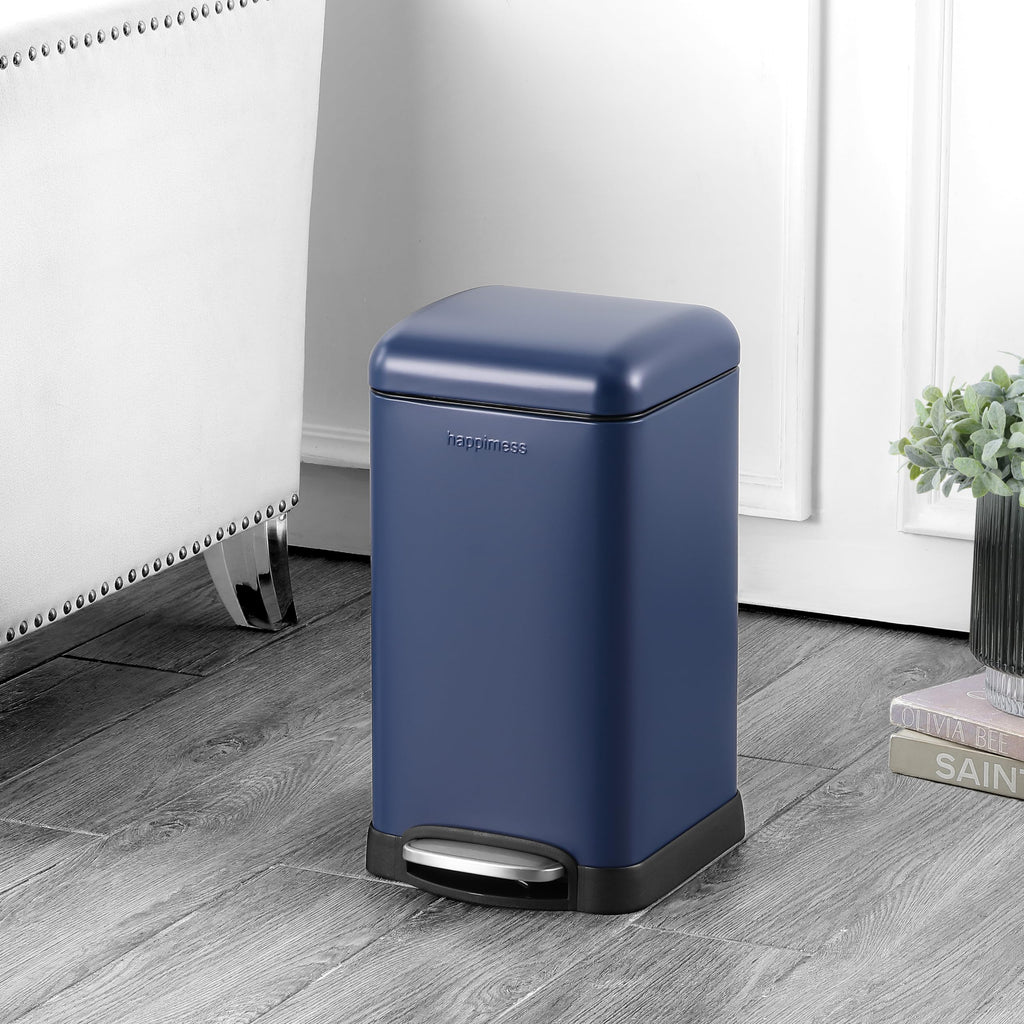 happimess HPM1012B Betty Retro Mini 3.2-Gallon Step-Open Trash Can with Soft-Close Lid, Modern, Minimalistic, Fingerprint Proof for Home, Kitchen, Laundry Room, Office, Bedroom, Bathroom, Black
