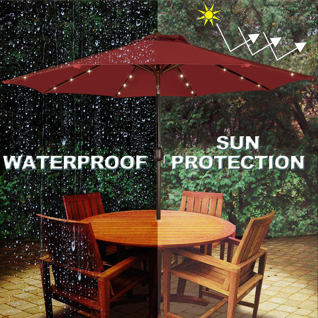 Blissun 9 ft Solar Umbrella, 32 LED Lighted Patio Umbrella, Table Market Umbrella, Outdoor Umbrella for Garden, Deck, Backyard, Pool and Beach (Light Blue)