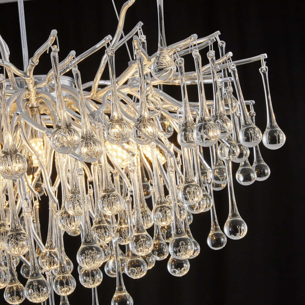 Modern Crystal Raindrop Chandelier, L40'' Black Linear Rectangle Art Deco Tree Branch Lighting Fixture for Kitchen Island Living Room Foyer Staircase 10 Lights
