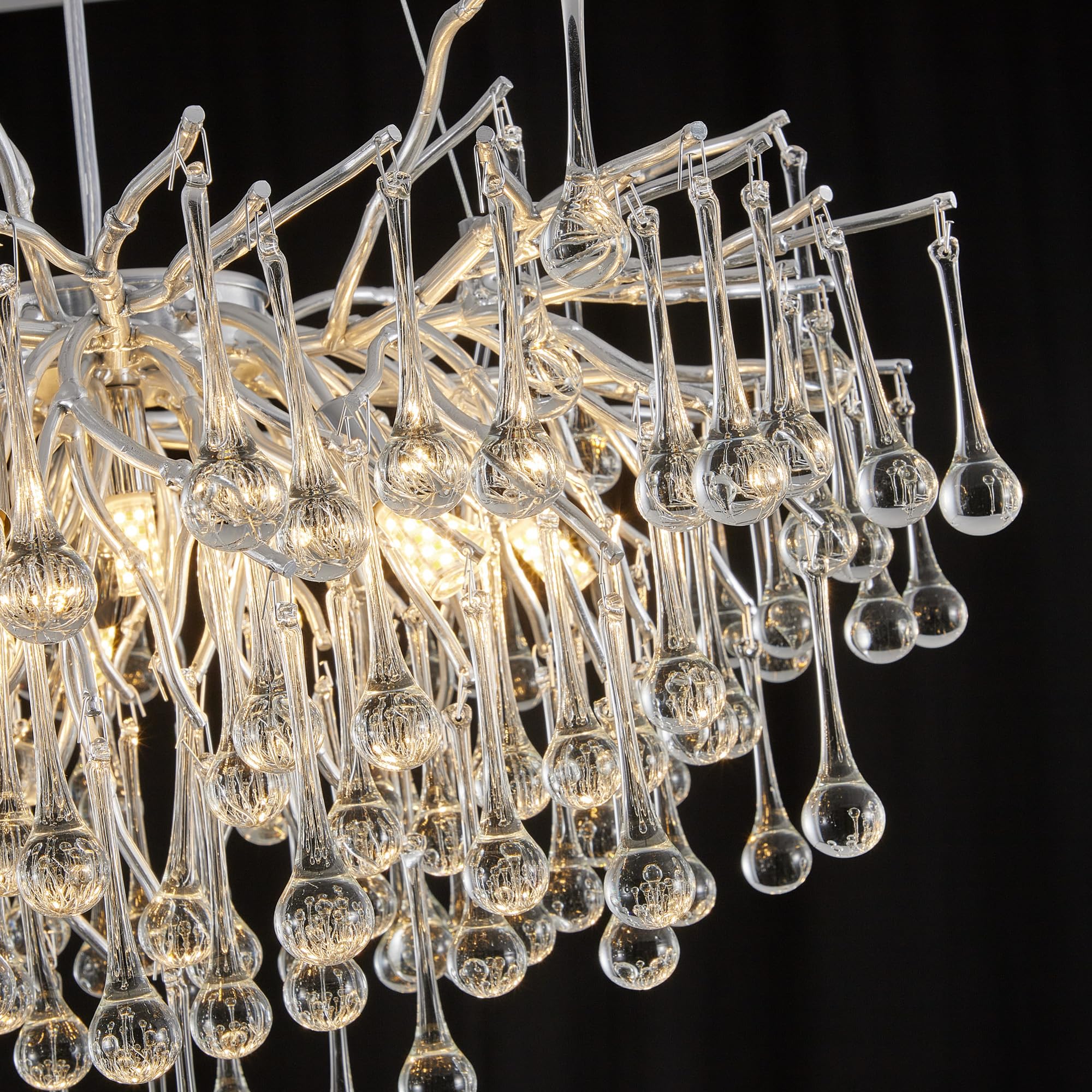 Modern Crystal Raindrop Chandelier, L40'' Black Linear Rectangle Art Deco Tree Branch Lighting Fixture for Kitchen Island Living Room Foyer Staircase 10 Lights