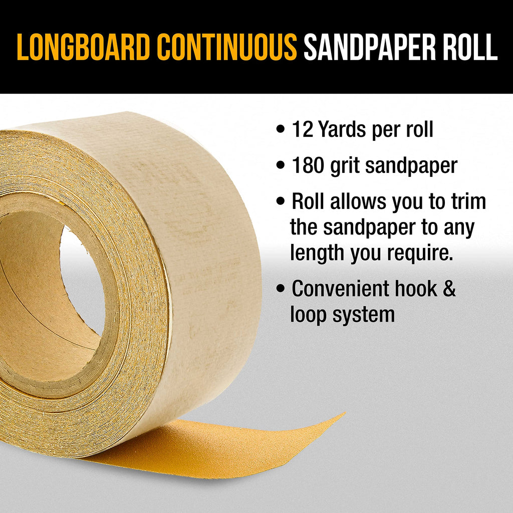 Dura-Gold Premium - 40 Grit Gold - Hook & Loop Backing Longboard Continuous Sandpaper Roll, 2-3/4" Wide, 12 Yards Long - For Automotive & Woodworking Air File Long Board Sanders, Hand Sanding Blocks