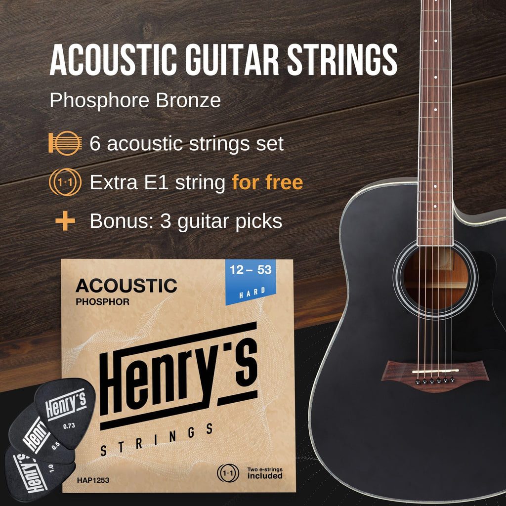 Light Acoustic Guitar Strings 10-47 - Brilliant Sound & Extra E1 String & 3xGuitar Picks - Phosphor Bronze Guitar Strings Acoustic - Acoustic Guitar Strings 6 String Set