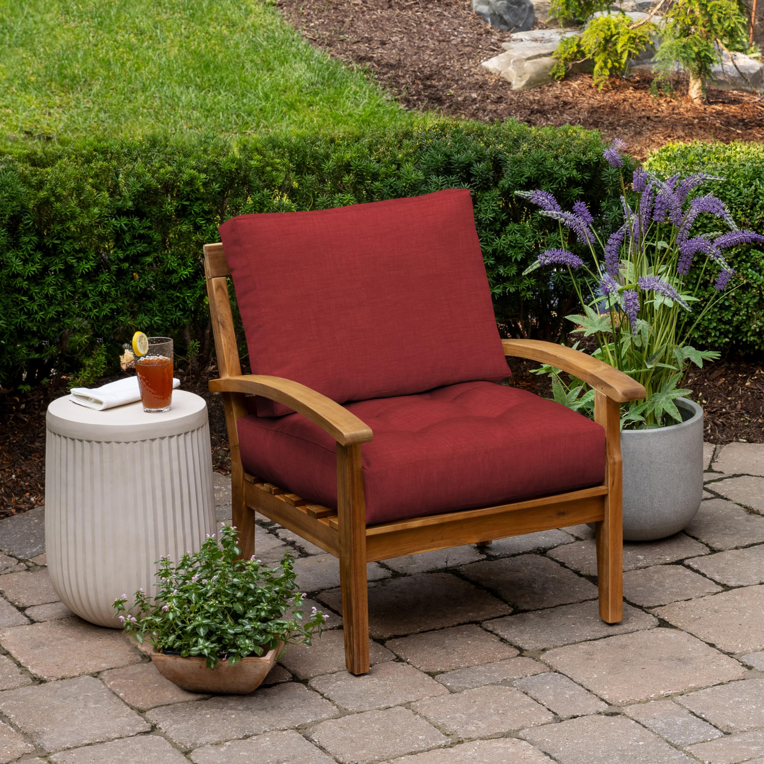 Arden Outdoor Plush Modern Tufted Blowfill Deep Seat Set, 24 x 24, Water Repellent, Fade Resistant, Deep Seat Bottom and Back Cushion for Chair and Sofa, Alana Tile