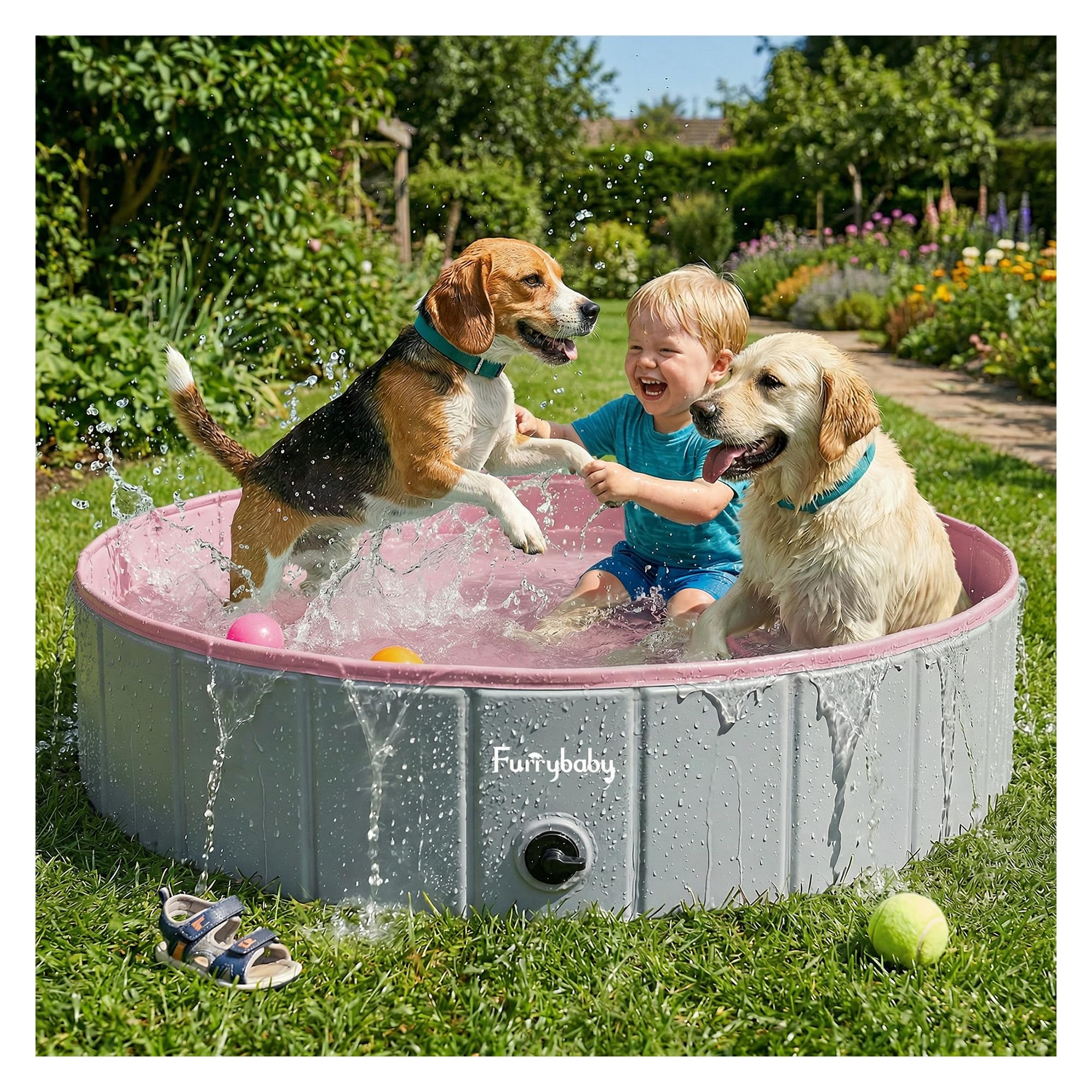Foldable Dog Pool, Hard Plastic Kiddie Pool for Dogs, Collapsible Dog Pool with Rigid PP Core, Non-Slip PVC, Durable Pet Bath Tub for Indoor/Outdoor Backyard, 32" Green