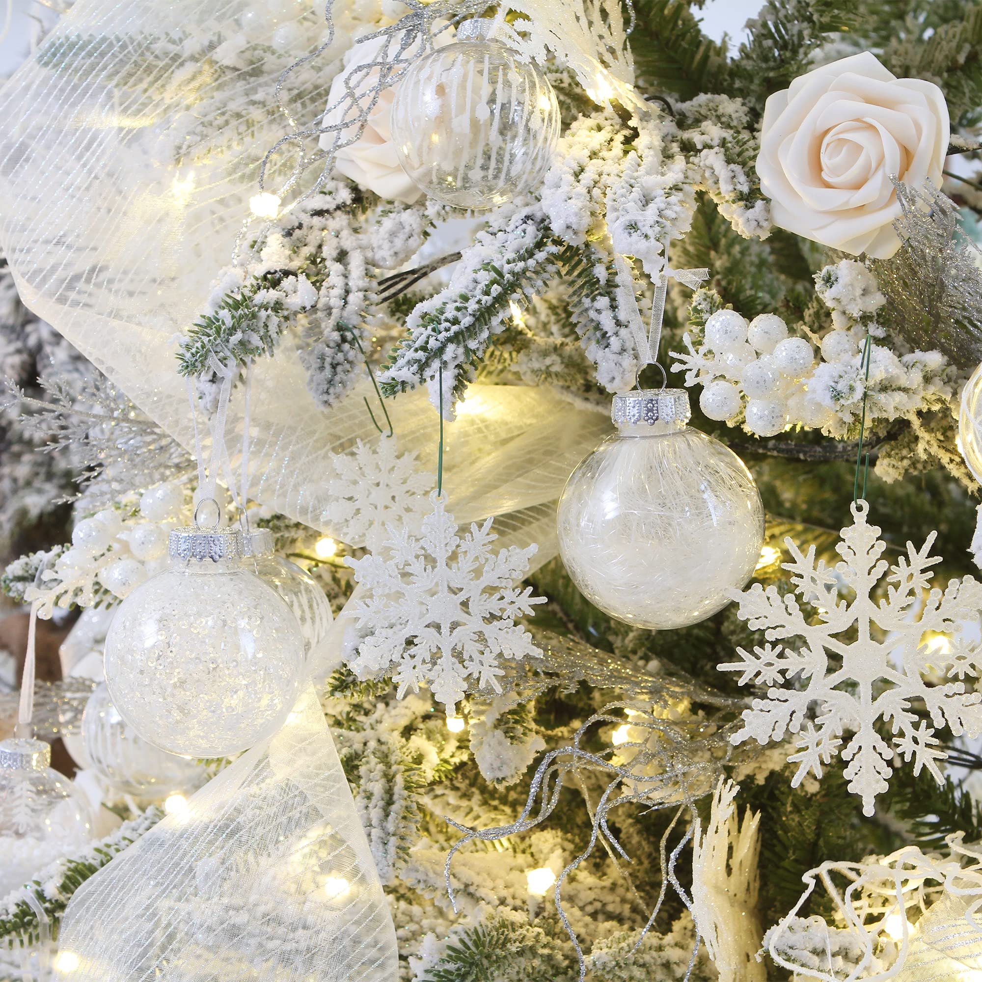 Sea Team Shatterproof Clear Plastic Christmas Ball Ornaments Decorative Xmas Balls Baubles Set with Stuffed Delicate Decorations (80mm/3.15 inch 20-Pack, Babyblue)