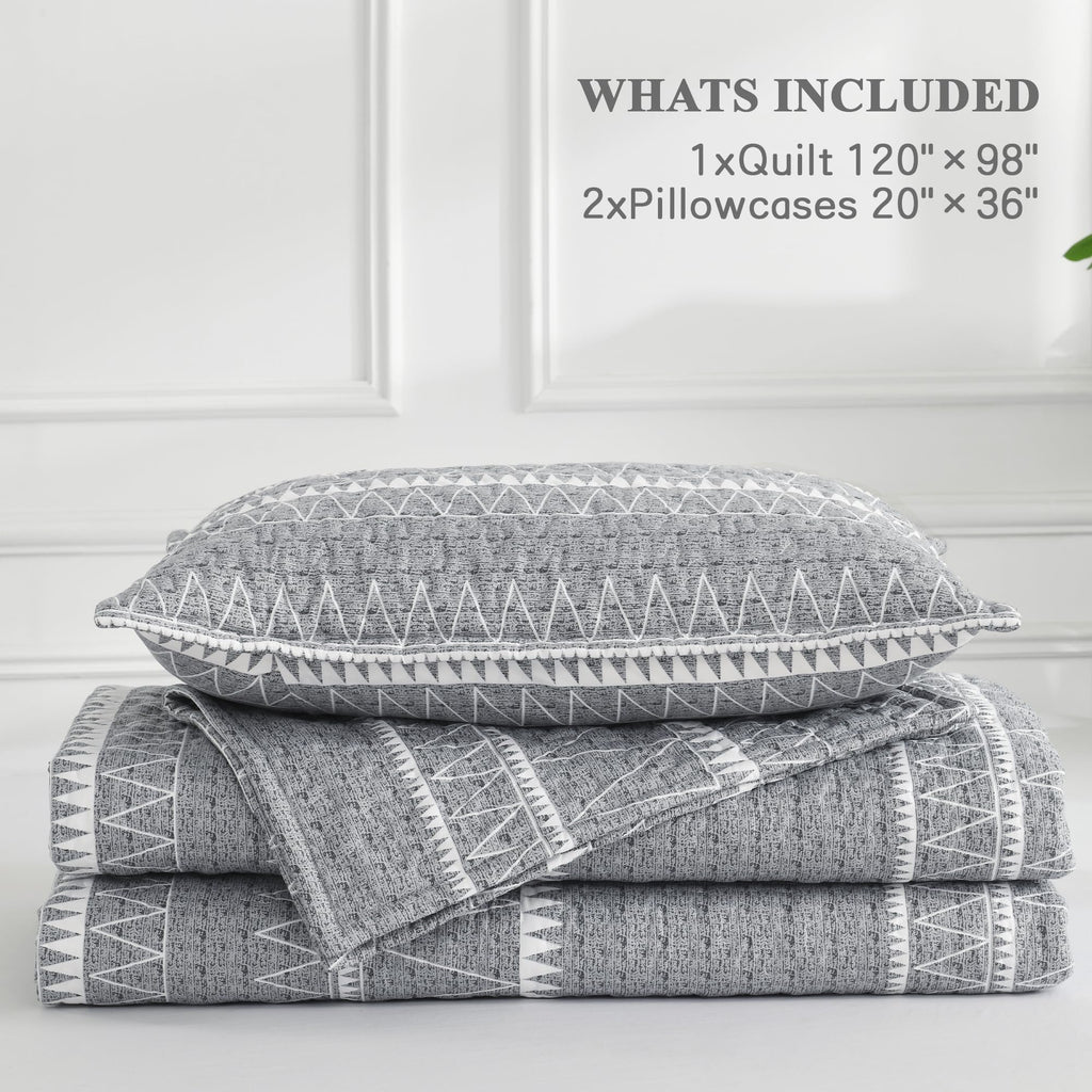 Andency Twin Quilt Set Grey, 2 Pieces Boho Lightweight Soft Striped Bedspread for All Season (68"x86"), Gray Printed Bohemian Polyester Reversible Coverlet Comoforter Sets