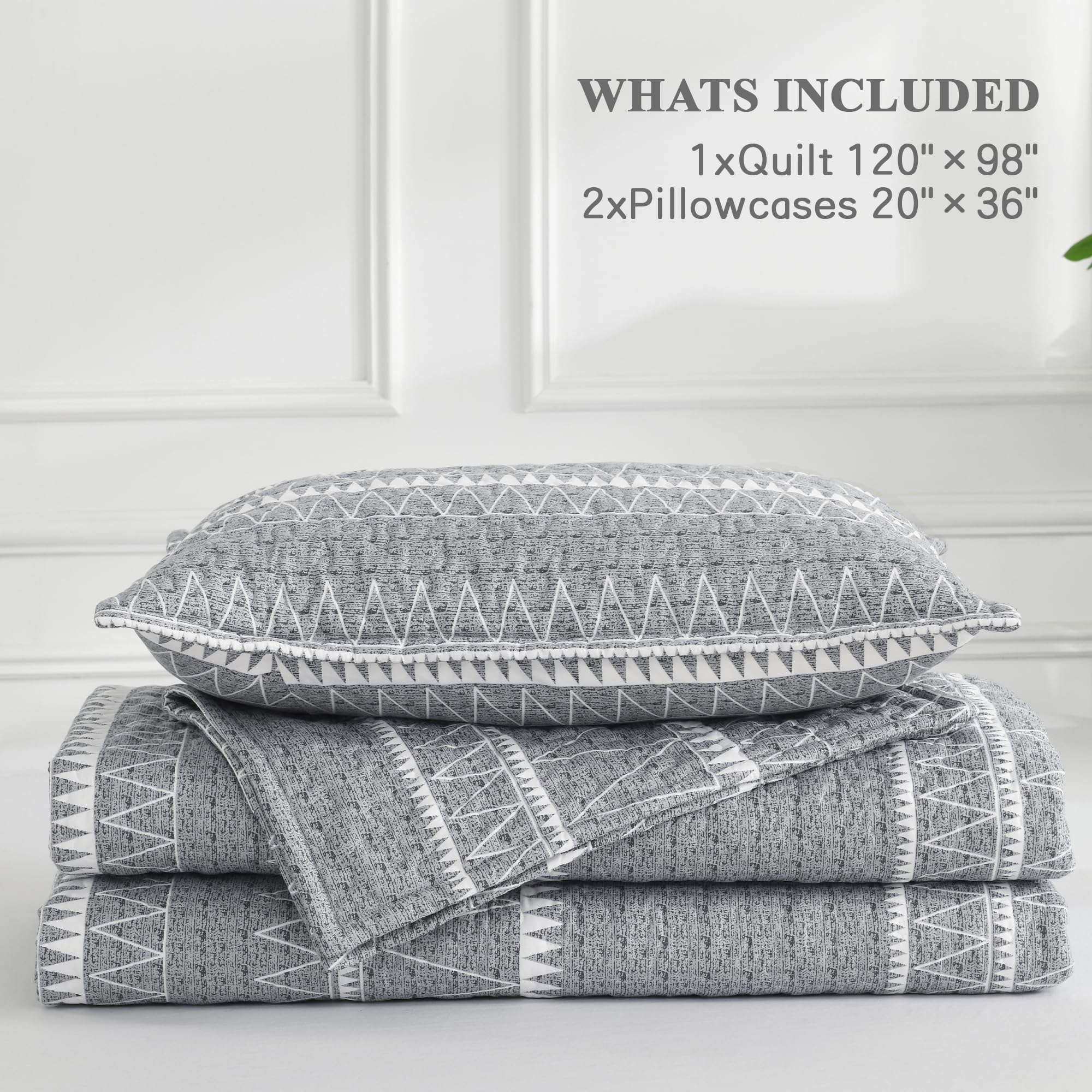 Andency Twin Quilt Set Grey, 2 Pieces Boho Lightweight Soft Striped Bedspread for All Season (68"x86"), Gray Printed Bohemian Polyester Reversible Coverlet Comoforter Sets