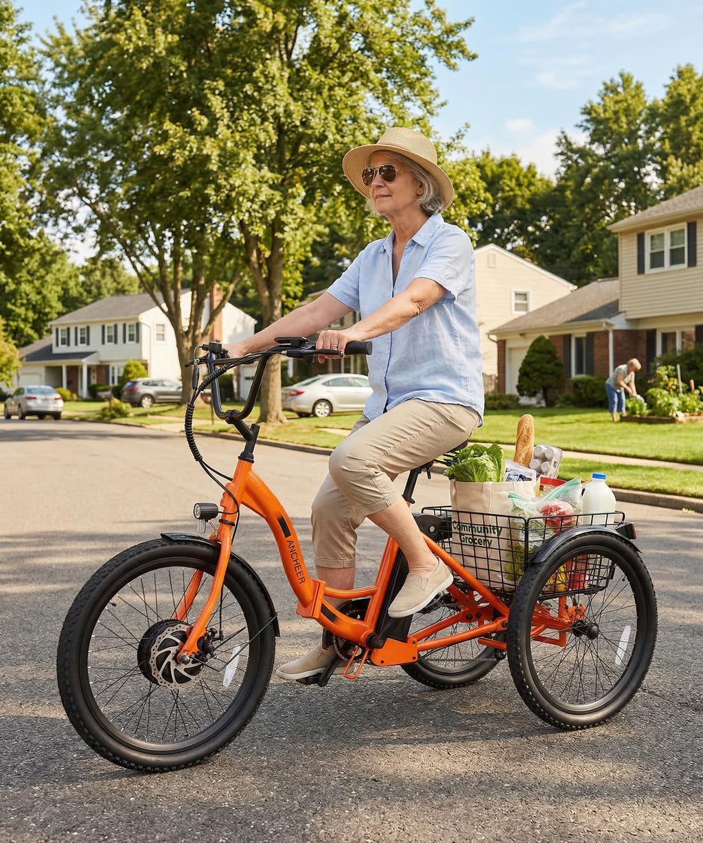 ANCHEER Electric Tricycle for Adults, Peak 600W Folding Electric Trike, 24" 499Wh Ebike for Seniors, 15.5MPH Electric Bike, Removable Battery, 3 Wheel, LCD, Rear Differential, Basket