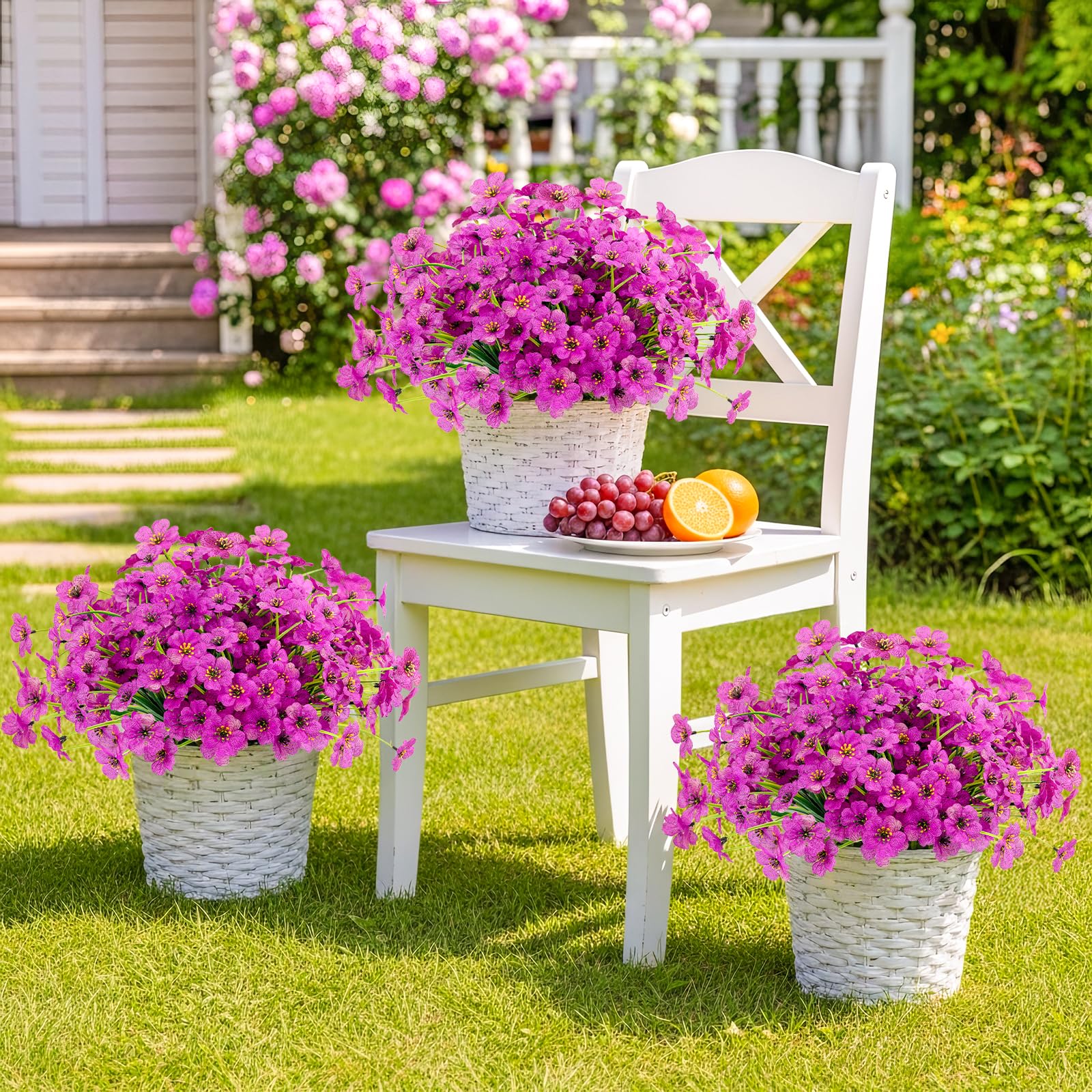 MACTING 12 Bundles Artificial Fall Lavender Flowers for Outdoors, UV Resistant Fake Outdoor Plants, Faux Autumn Greenery Shrubs for Planters Porch Patio Garden Yard Outside Thanksgiving Decorations