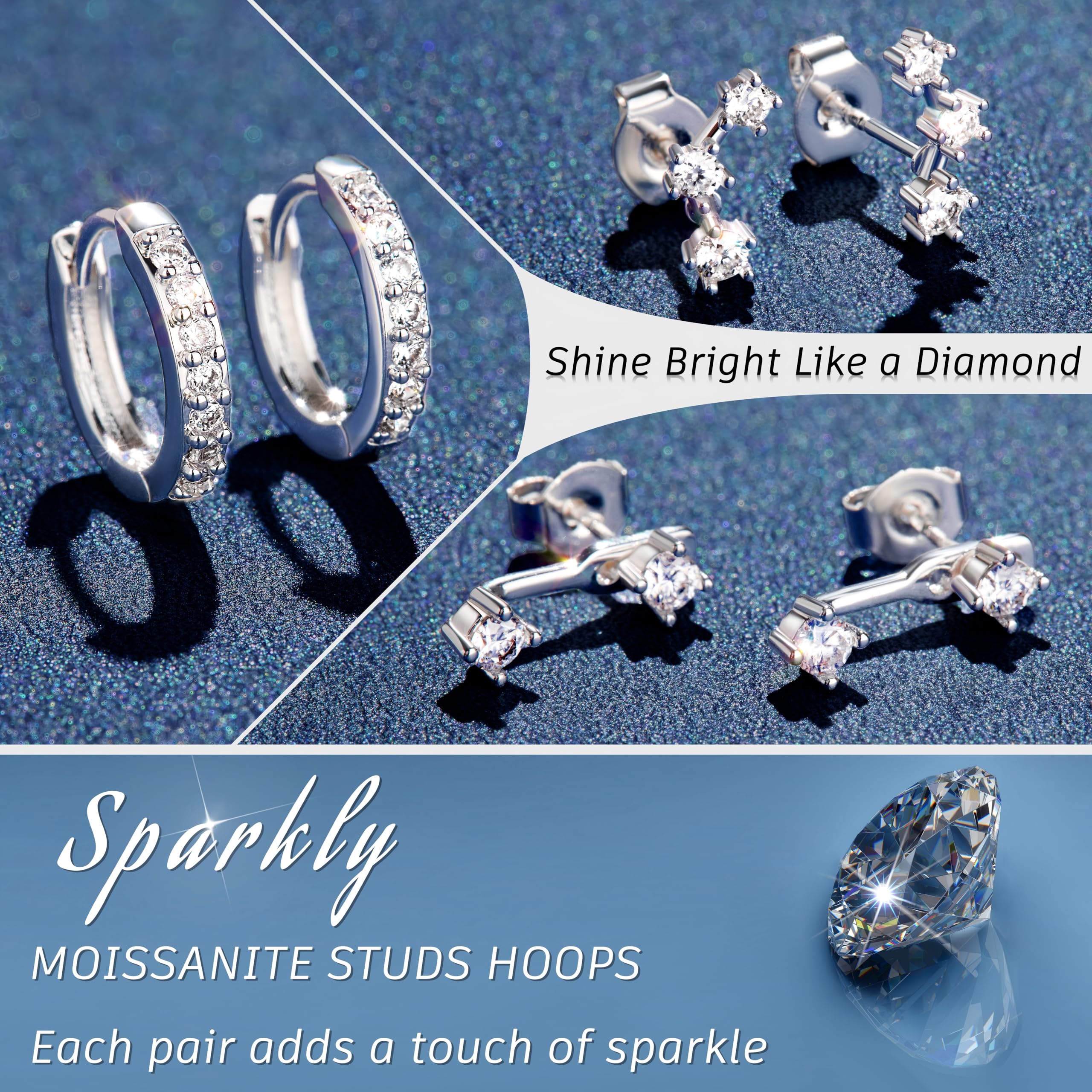 3 Pairs Dainty Small Earrings Set for Women Trendy, Birthstone Stud Huggie Hoop Jacket Stack for Cartilage Helix, Gold Plated Hypoallergenic Cute Women Fashion Accessories Western Jewelry Gifts