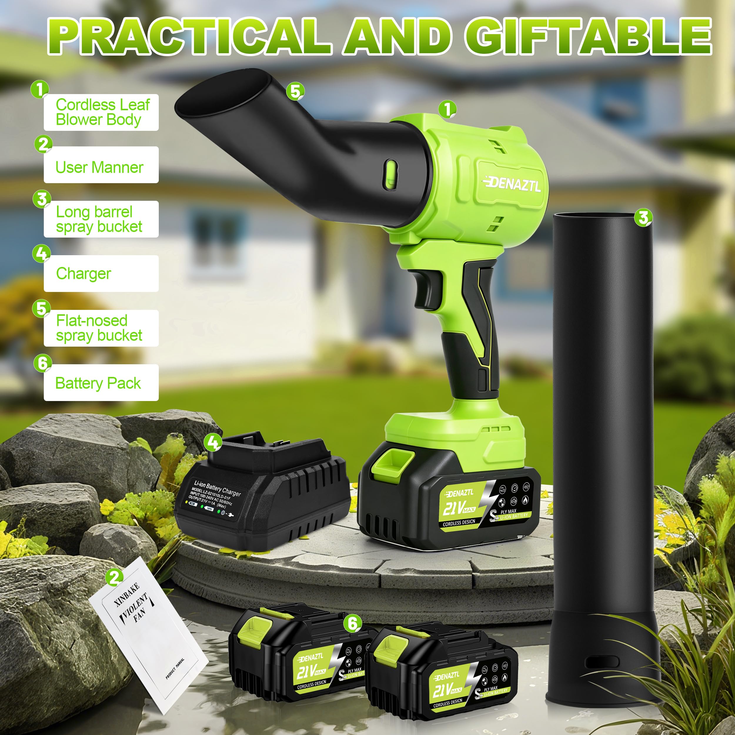 Electric Handheld Leaf Blower Cordless with 2X 4.0Ah Batteries and Charger, 650CFM 160MPH, 2 Extended Nozzles, Portable Mini Lightweight for Seniors Gift, Yard,Patio,Gutter,Lawn Care, Garden Tool