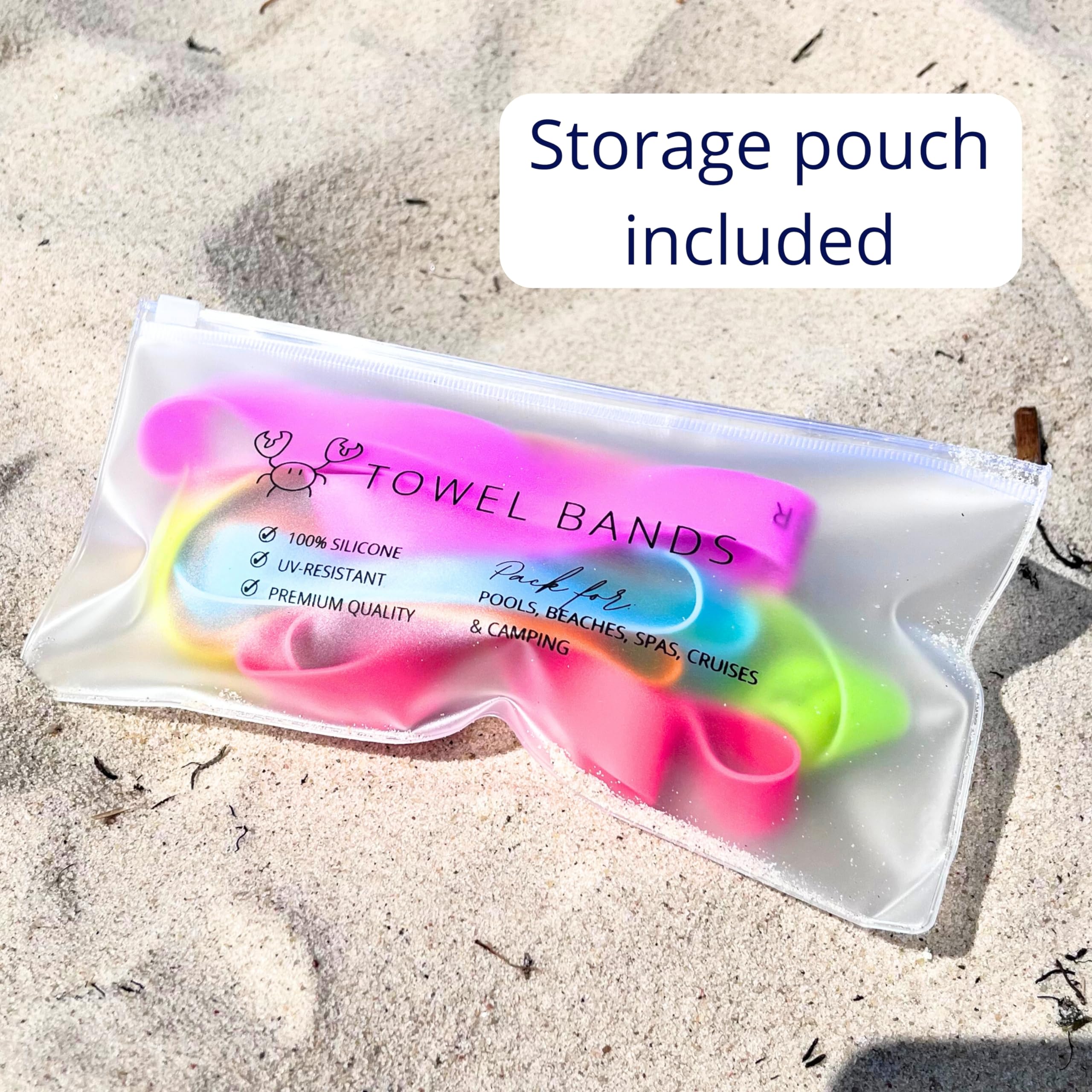 Towel Crabber Towel Bands (6-Pack), Beach Pool & Cruise Chairs, Extra Durable, Cruise Ship & Beach Essentials, Alternative to Beach Towel Clips (3 Regular + 3 Glow in The Dark)