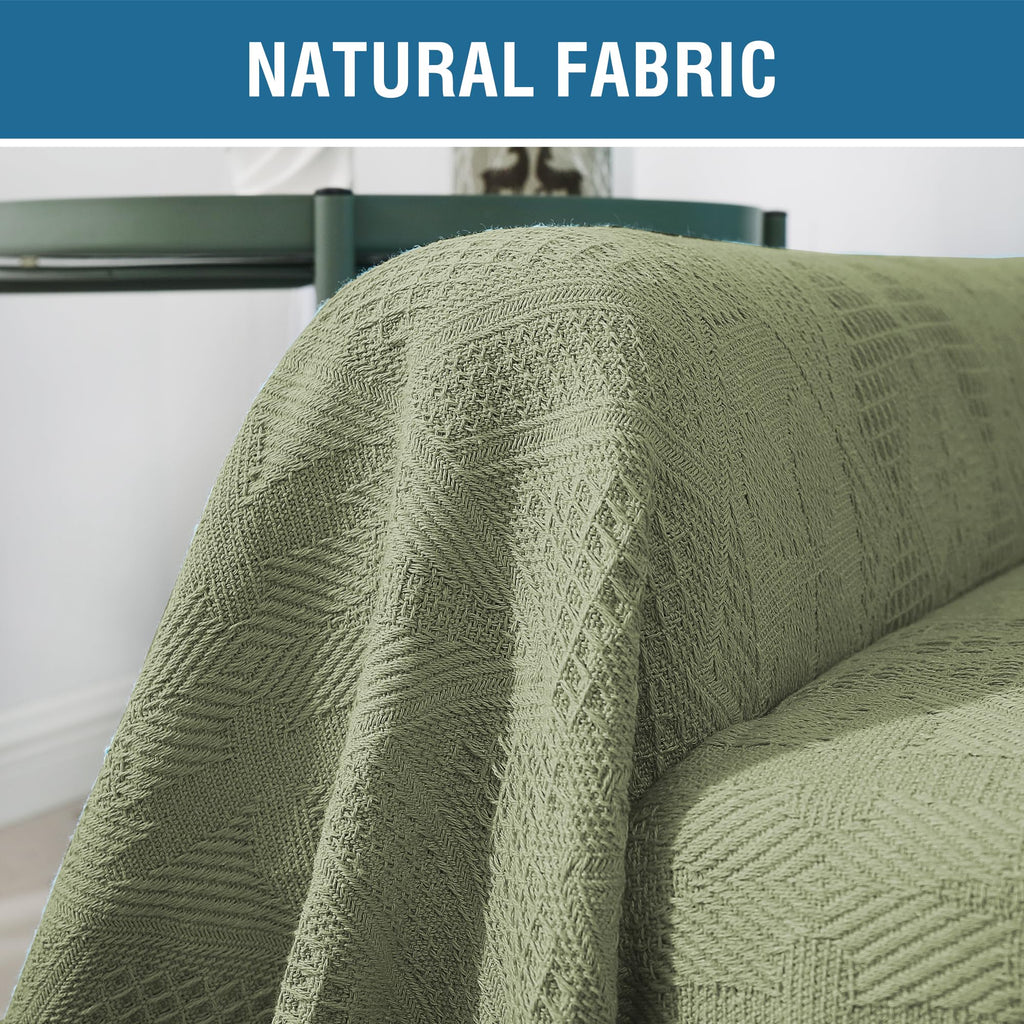 H.VERSAILTEX Cotton Sofa Covers Couch Cover Sofa Slipcover for Most Shape Sofas, Feature Thick Woven Jacquard Seamless with Tassels, Multi-Use Decorative for Couch (Medium: 71" x 91", Green)
