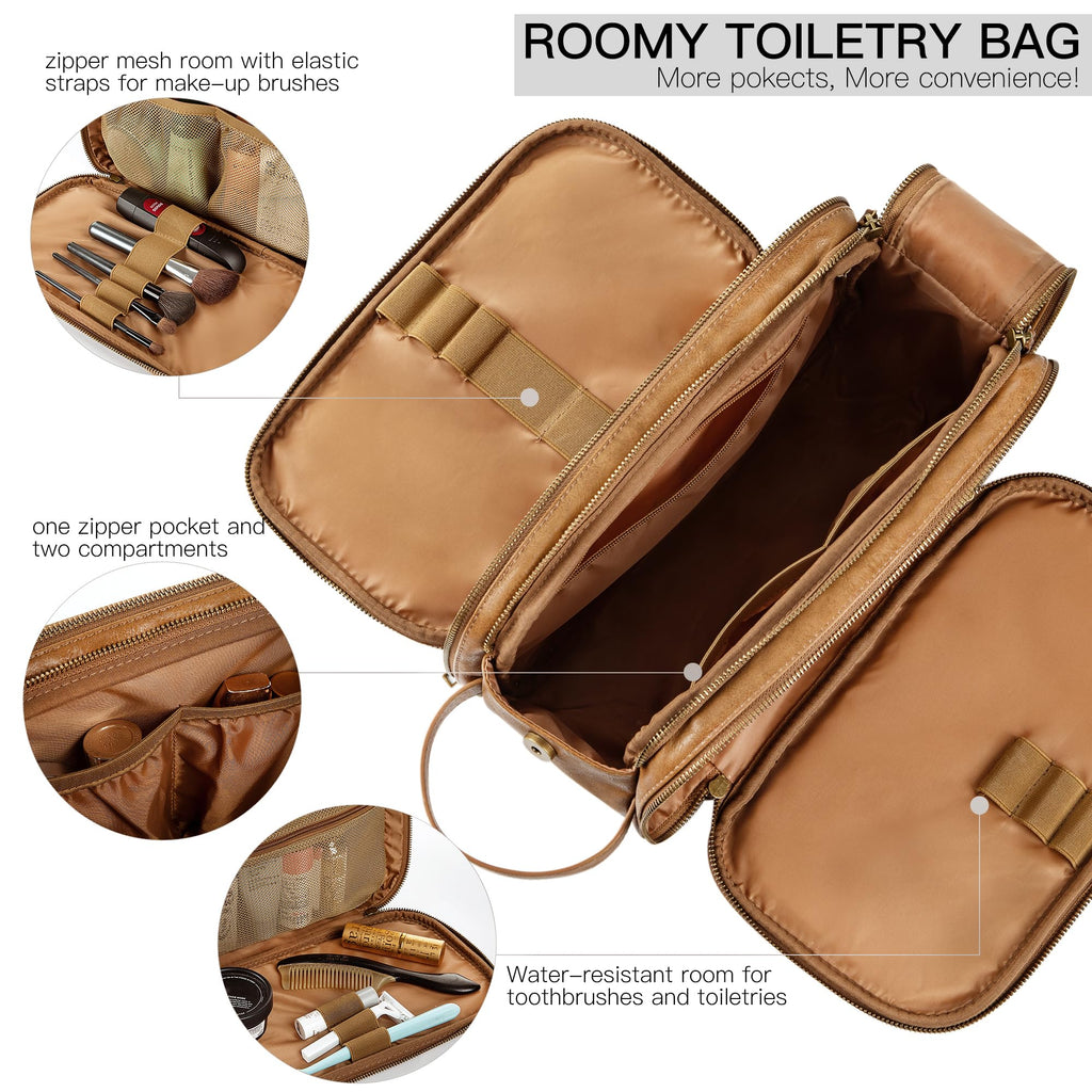 Elviros Travel Toiletry Bag for Men, Shaving Dopp Kit Water-resistant Bathroom Small Toiletries Organizer PU Leather Cosmetic Bags