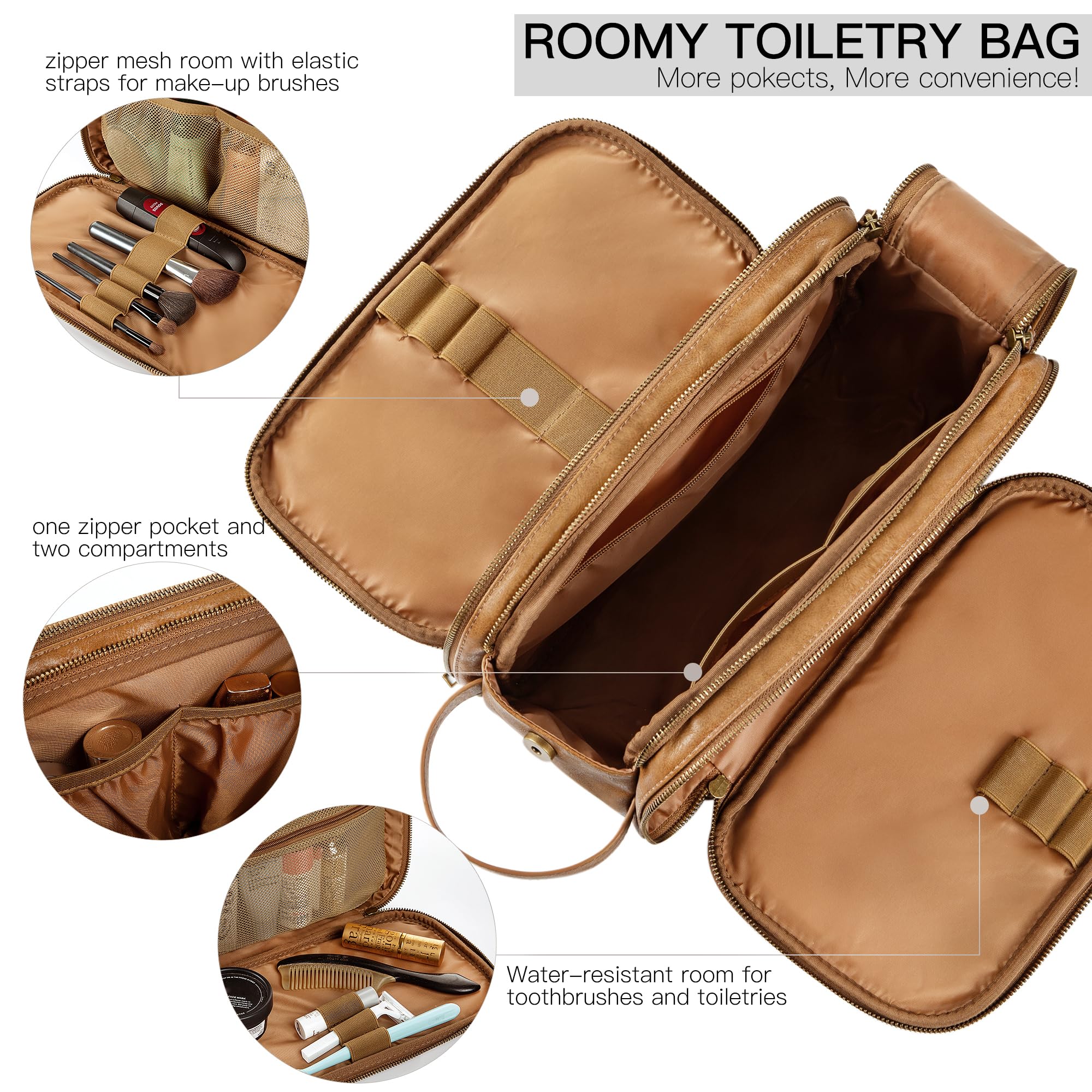 Elviros Travel Toiletry Bag for Men, Shaving Dopp Kit Water-resistant Bathroom Small Toiletries Organizer PU Leather Cosmetic Bags