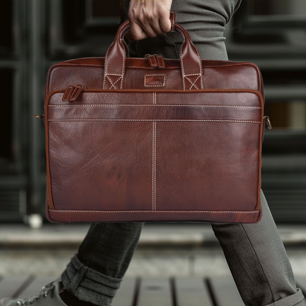 LEATHER VILLAGE 16" Leather Laptop Messenger Briefcase Bag for Men-Leather Satchel for Travel and Office Shoulder Bag-Black