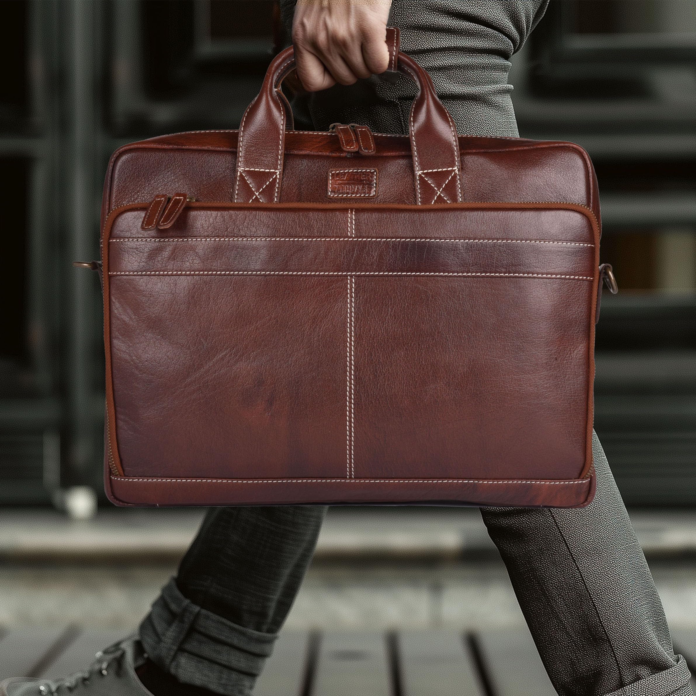 LEATHER VILLAGE 16" Leather Laptop Messenger Briefcase Bag for Men-Leather Satchel for Travel and Office Shoulder Bag-Black