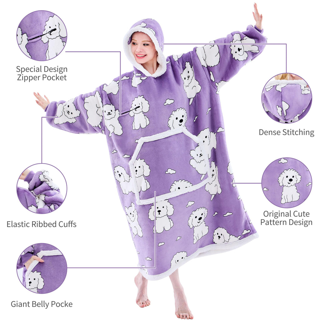 IFNOW Wearable Blanket Hoodie, Oversized Sherpa Fleece Hooded Sweatshirt with Eye Mask, Cozy and Giant Blanket Hoodie with Sleeves Extra Long for Adults Men Women, Black