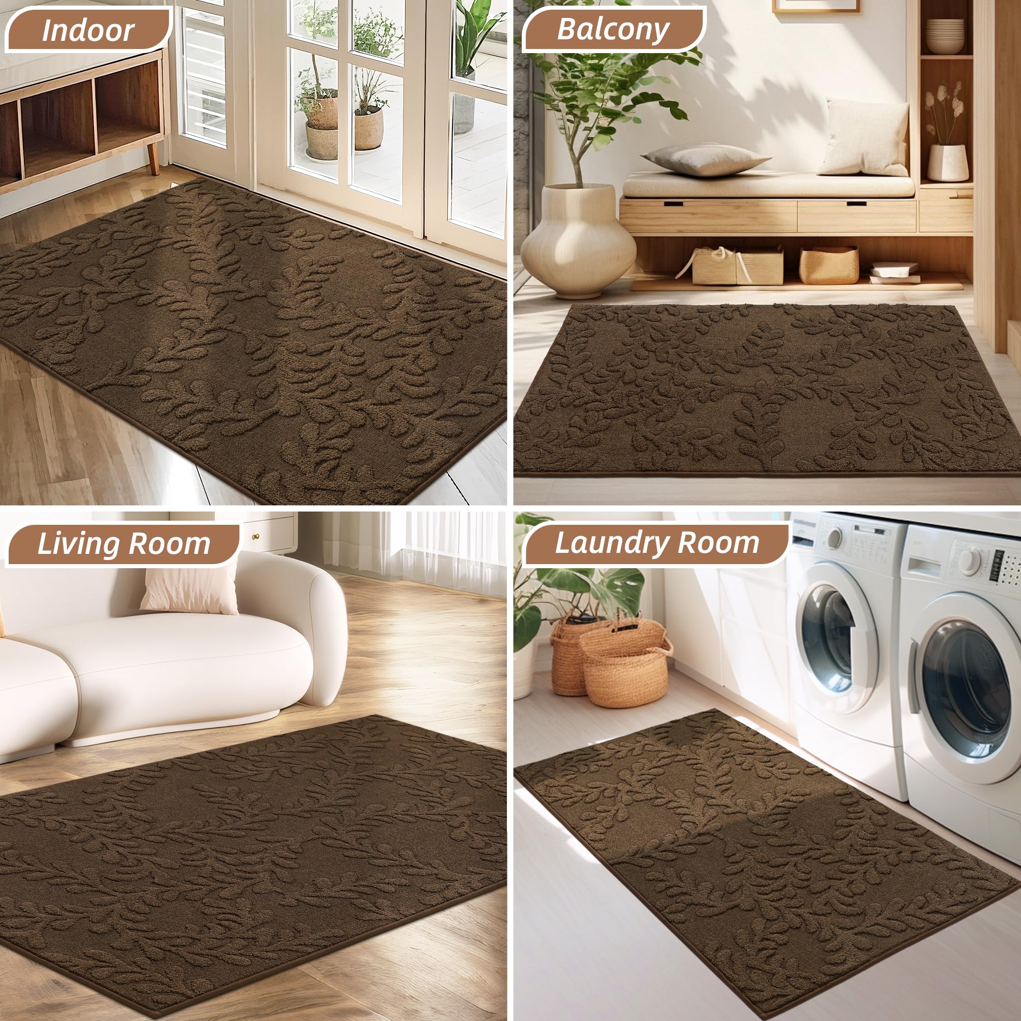 BEQHAUSE Door Mats 20”x32”, Non-Slip TPR Backing Entryway Doormat, Super Absorbent Welcome Mat for Front Door, Mud Shoes & Paws, Washable Entry Rugs, Black